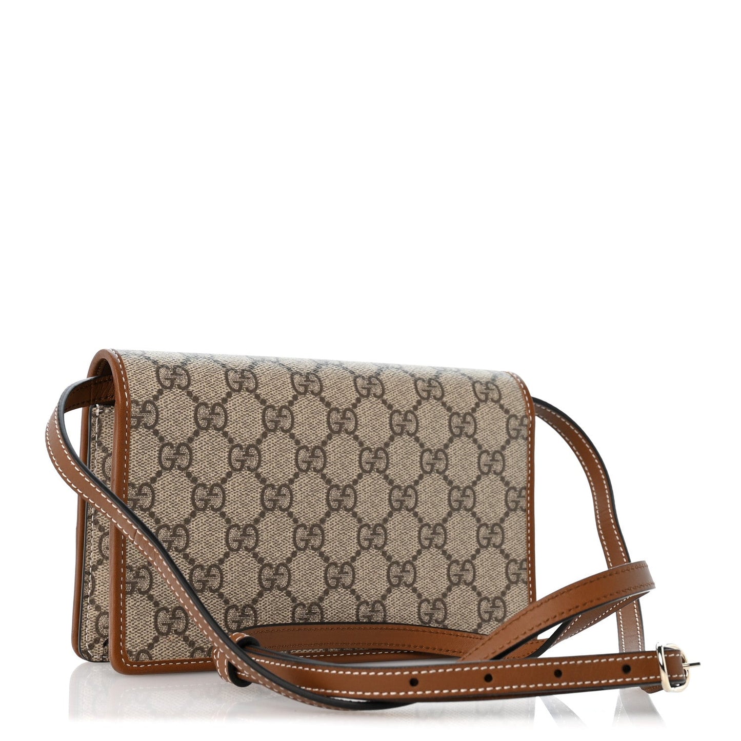 GG Emblem Monogram Wallet With Strap Beige Brown