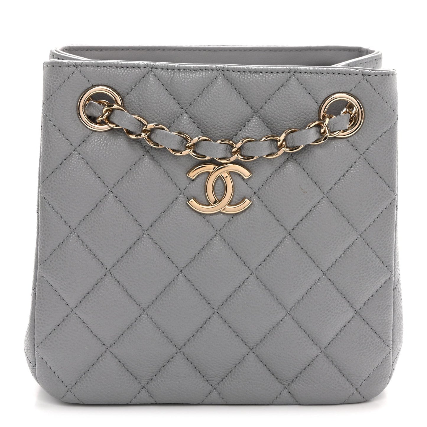 Caviar Quilted Mini Bucket Bag Grey