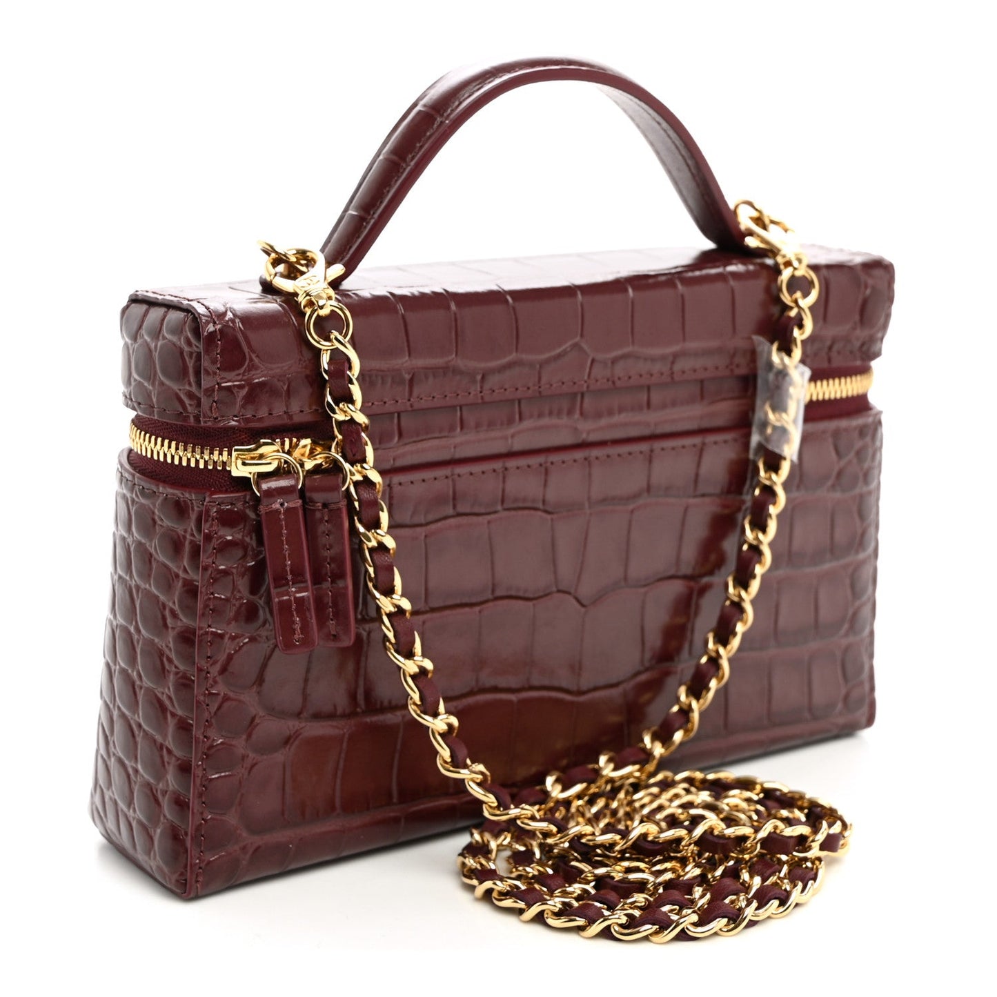 Calfskin Crocodile Embossed Crococo Exoticoco Vanity With Chain  Dark Burgundy