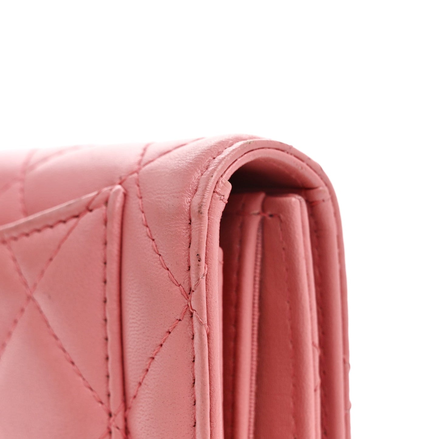 Lambskin Quilted Large Gusset Flap Wallet Pink