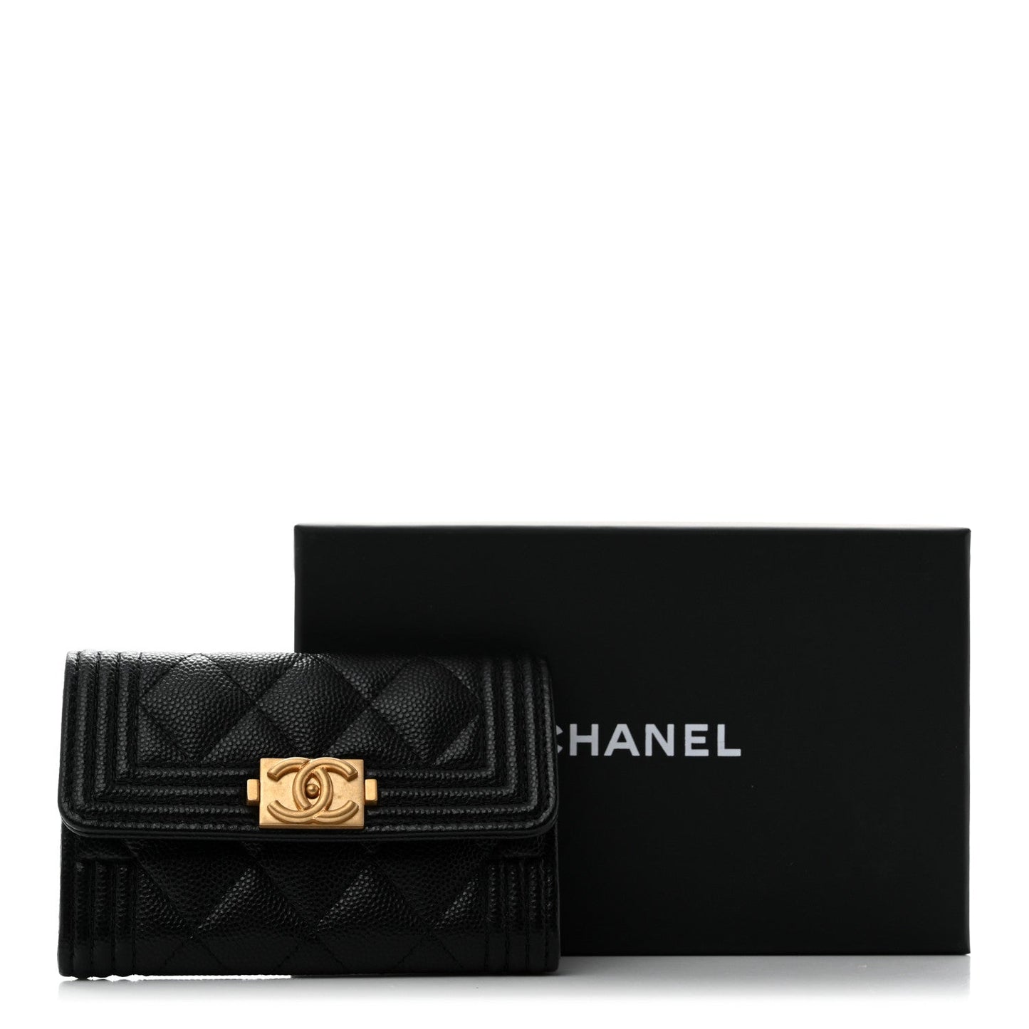 Caviar Quilted Boy Flap Card Holder Black