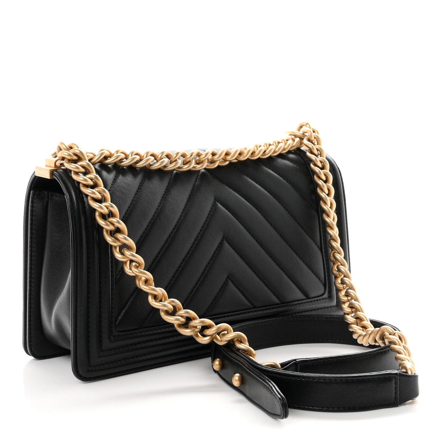 Calfskin Chevron Quilted Medium Boy Flap Black
