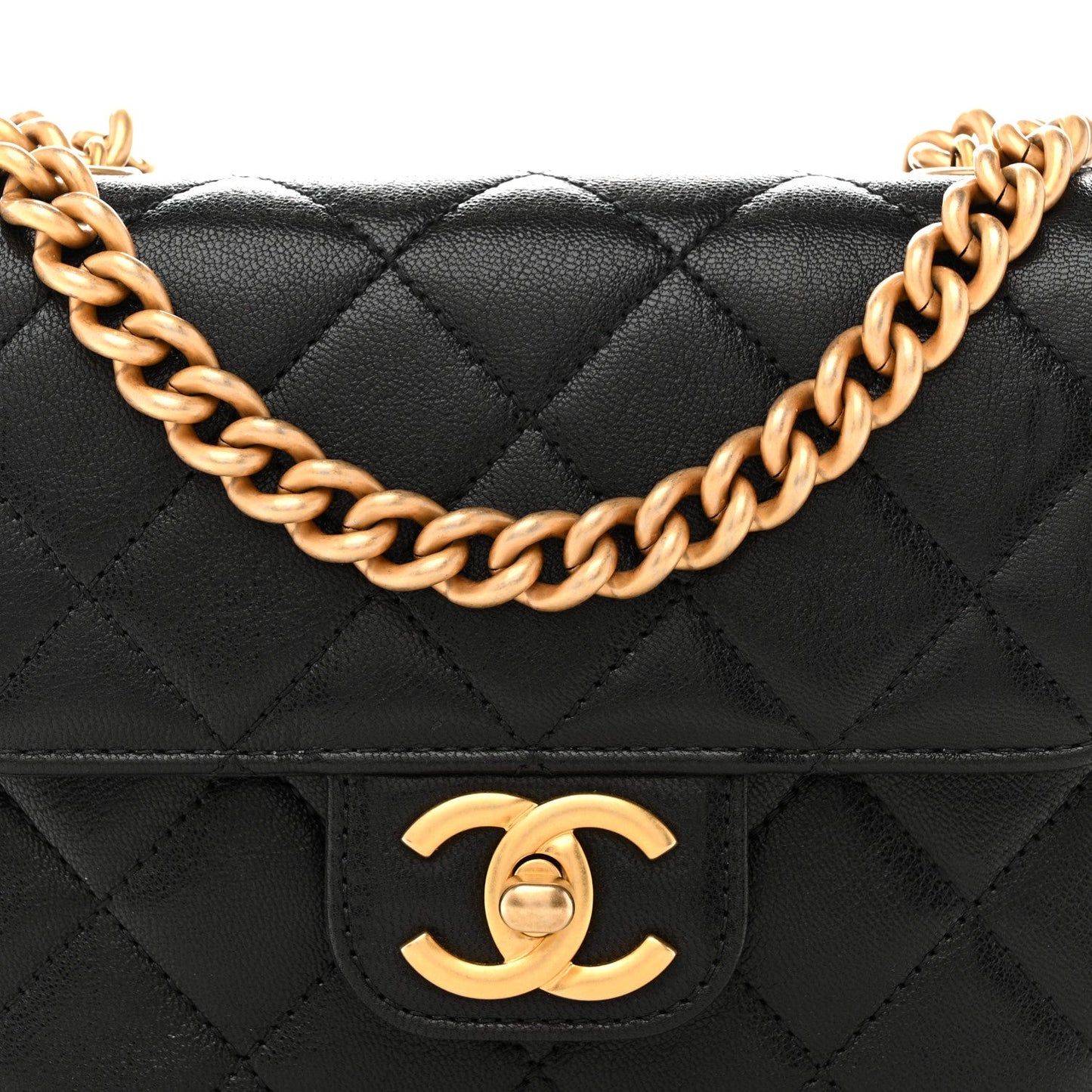 Shiny Goatskin Quilted Mini Chain Strap Flap Black