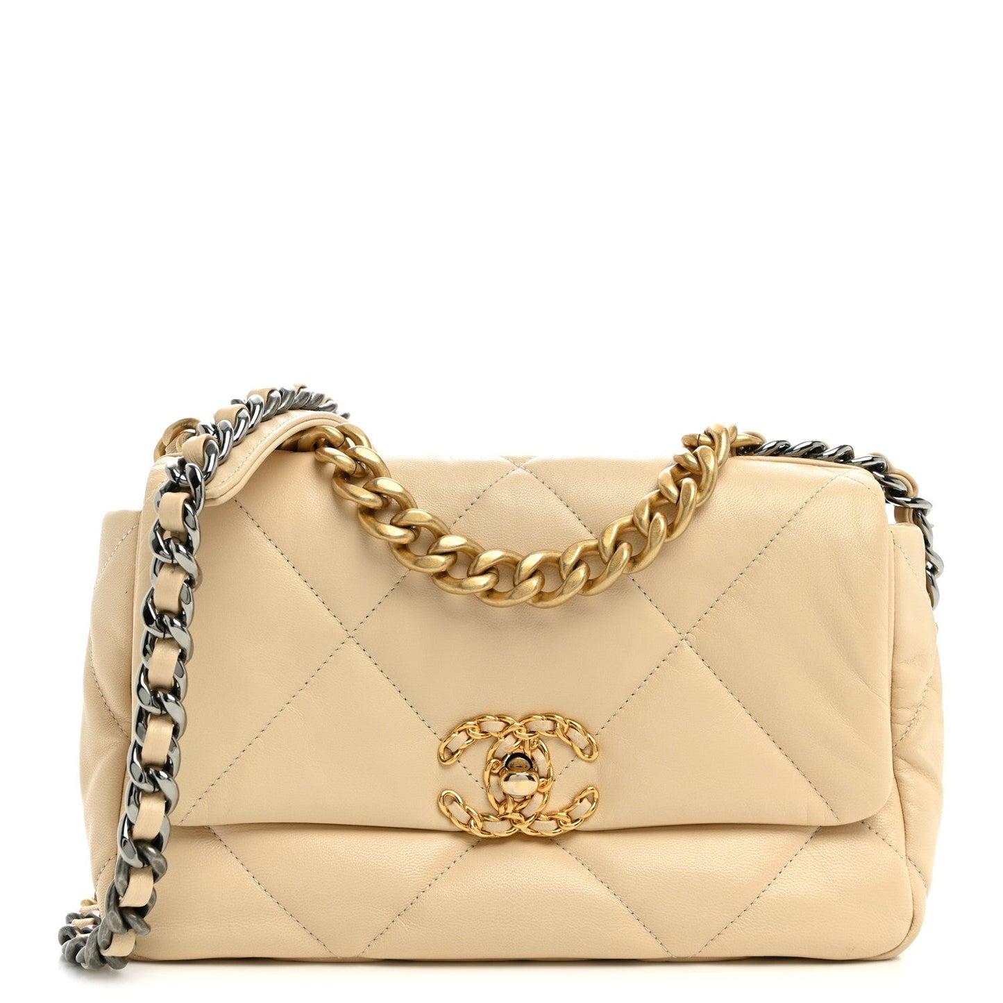 Lambskin Quilted Medium Chanel 19 Flap Light Beige