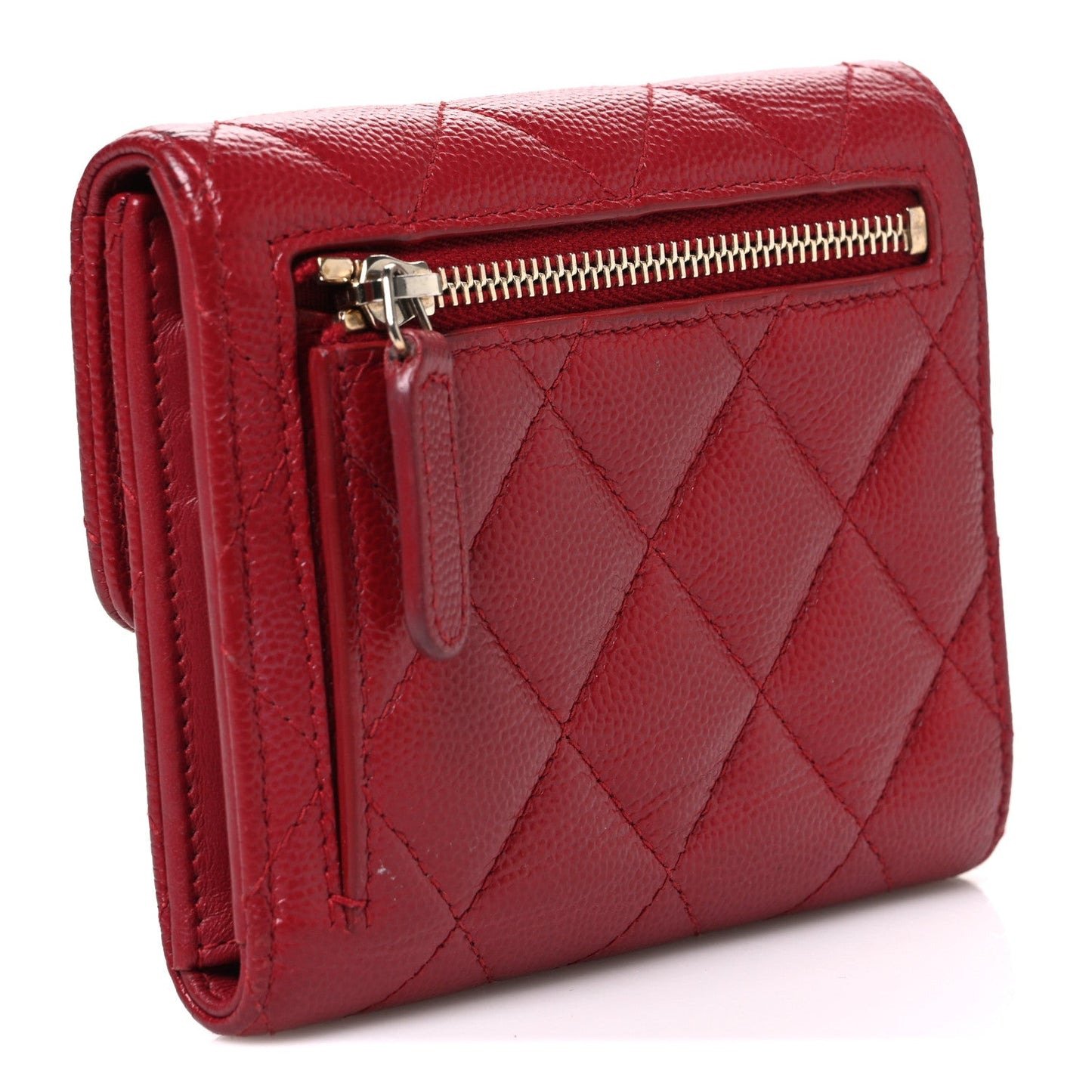Caviar Quilted Compact Flap Wallet Dark Red