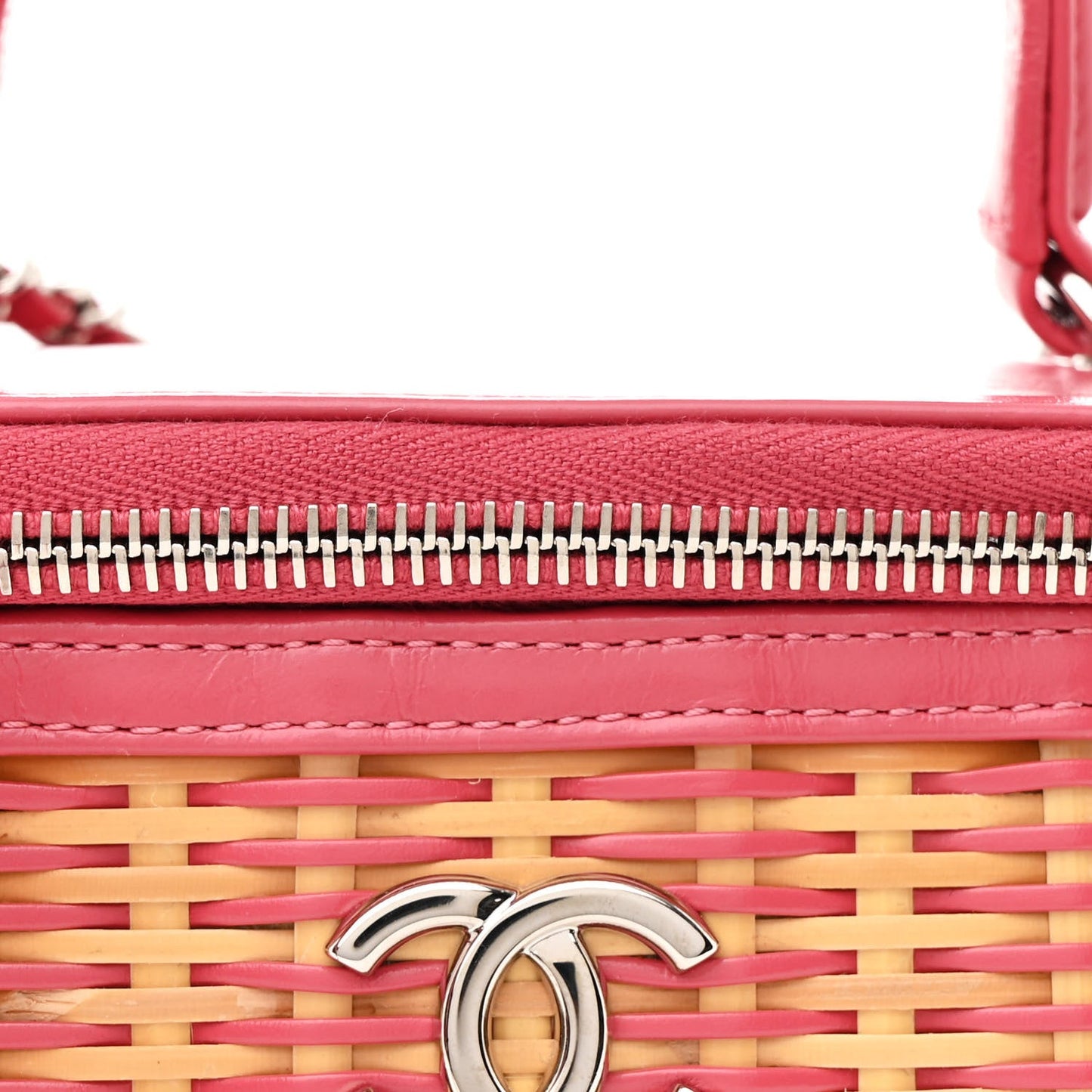 Calfskin Raffia Small Take Away Vanity Case Bag Pink Beige