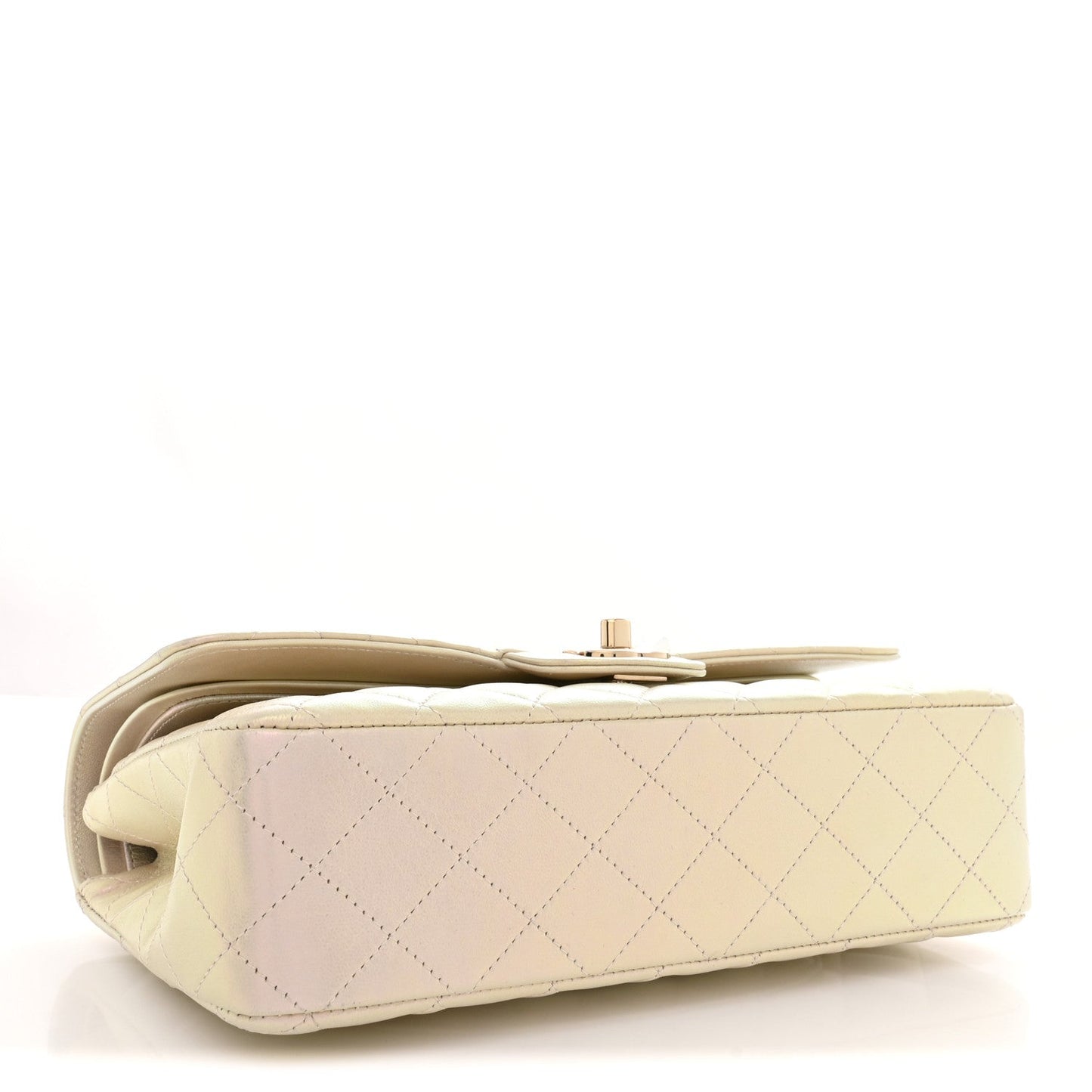 Iridescent Lambskin Quilted Medium Double Flap Ivory