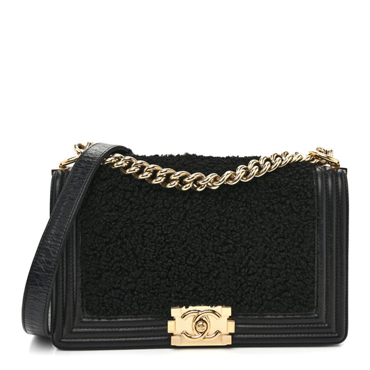 Shearling Sheepskin Medium Boy Flap Black