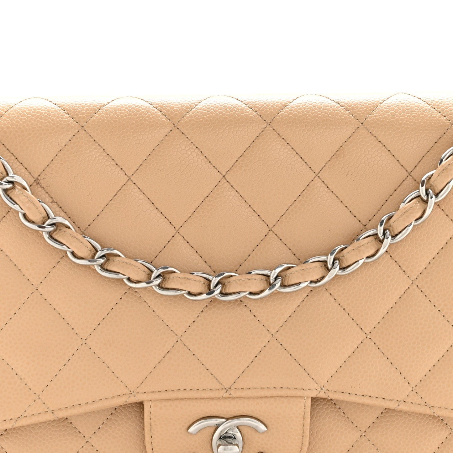 Caviar Quilted Jumbo Double Flap Beige Clair