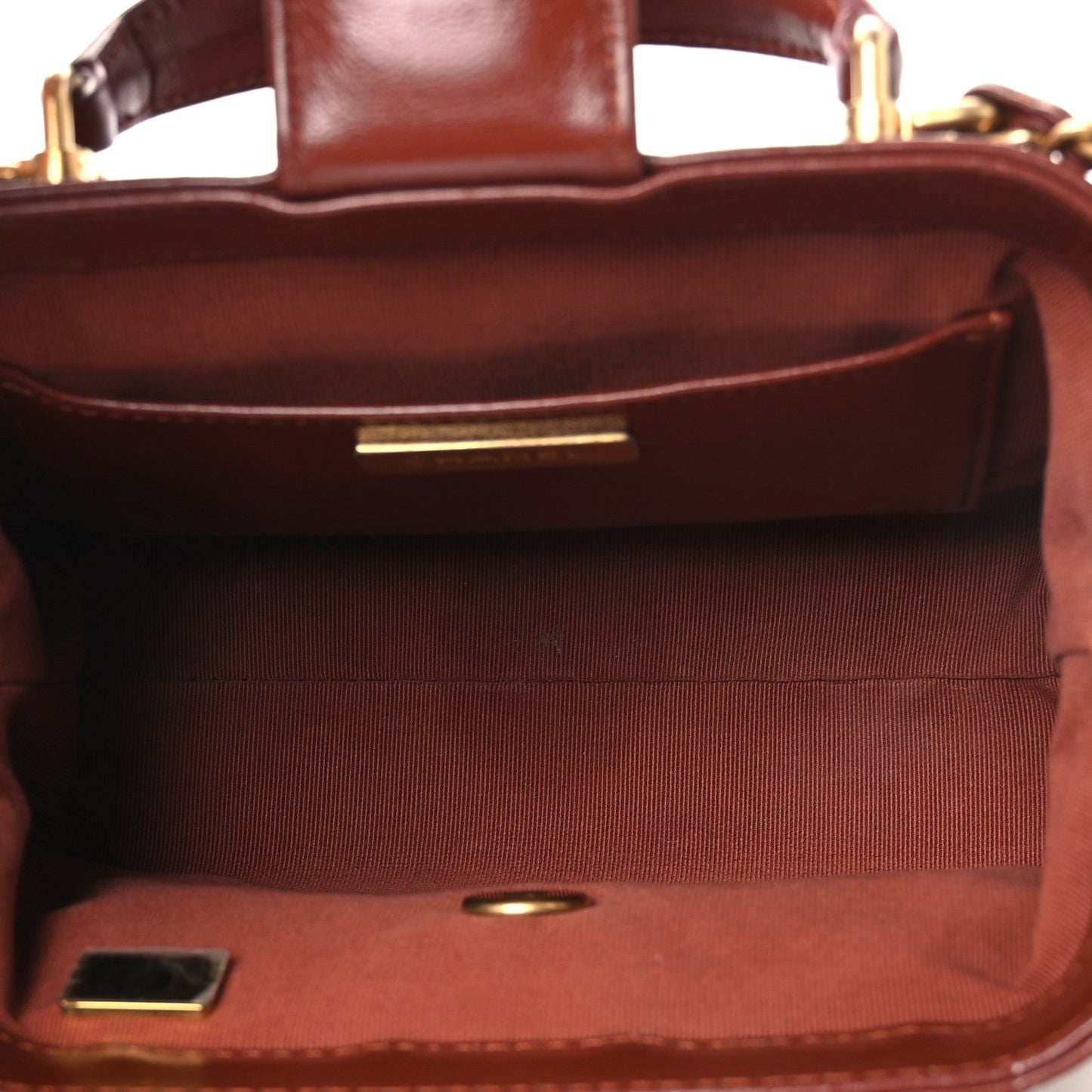 Shiny Lambskin Quilted Mini Cocodoc Top Handle Bag Brown