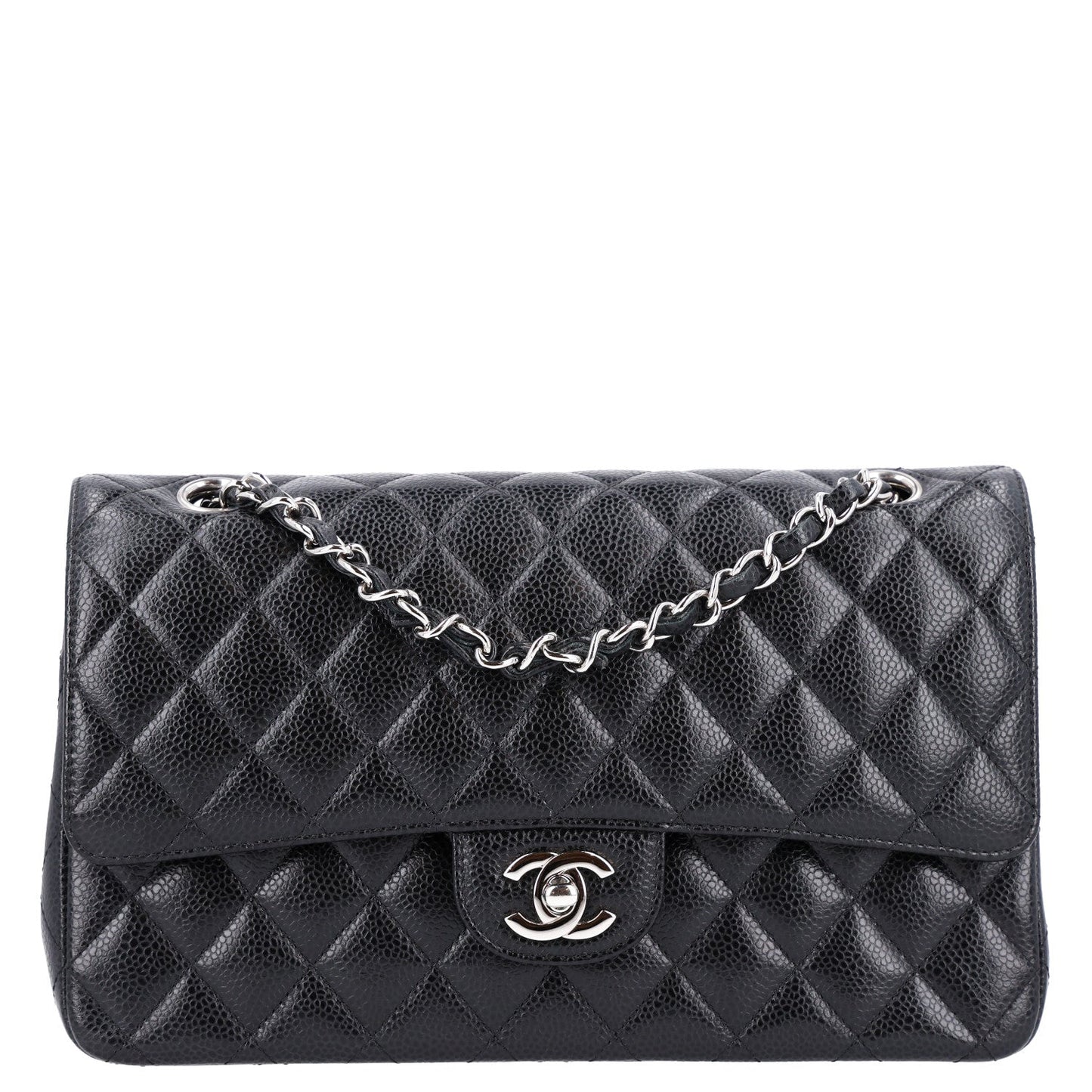 Caviar Quilted Medium Double Flap Black