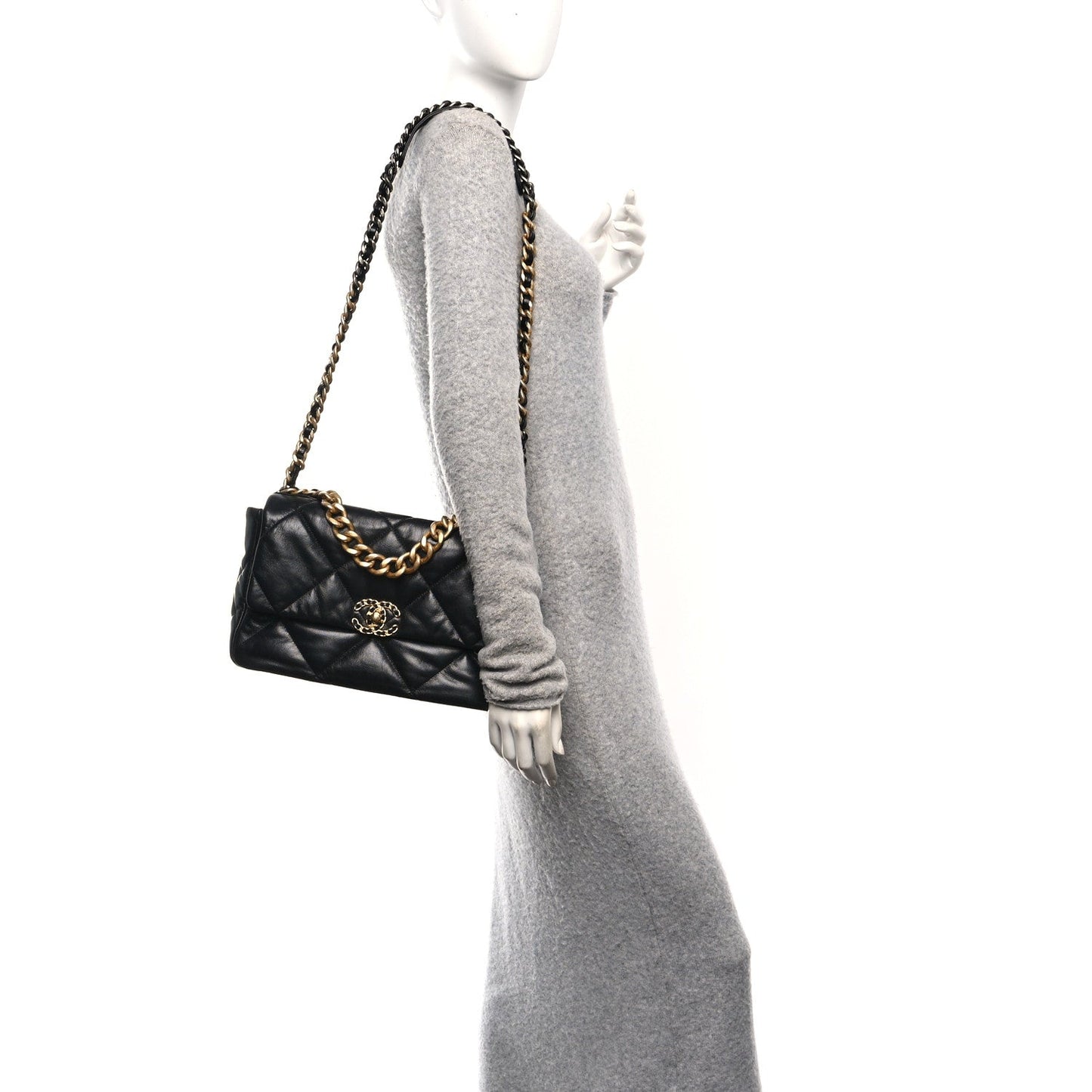 Goatskin Quilted Large Chanel 19 Flap Black