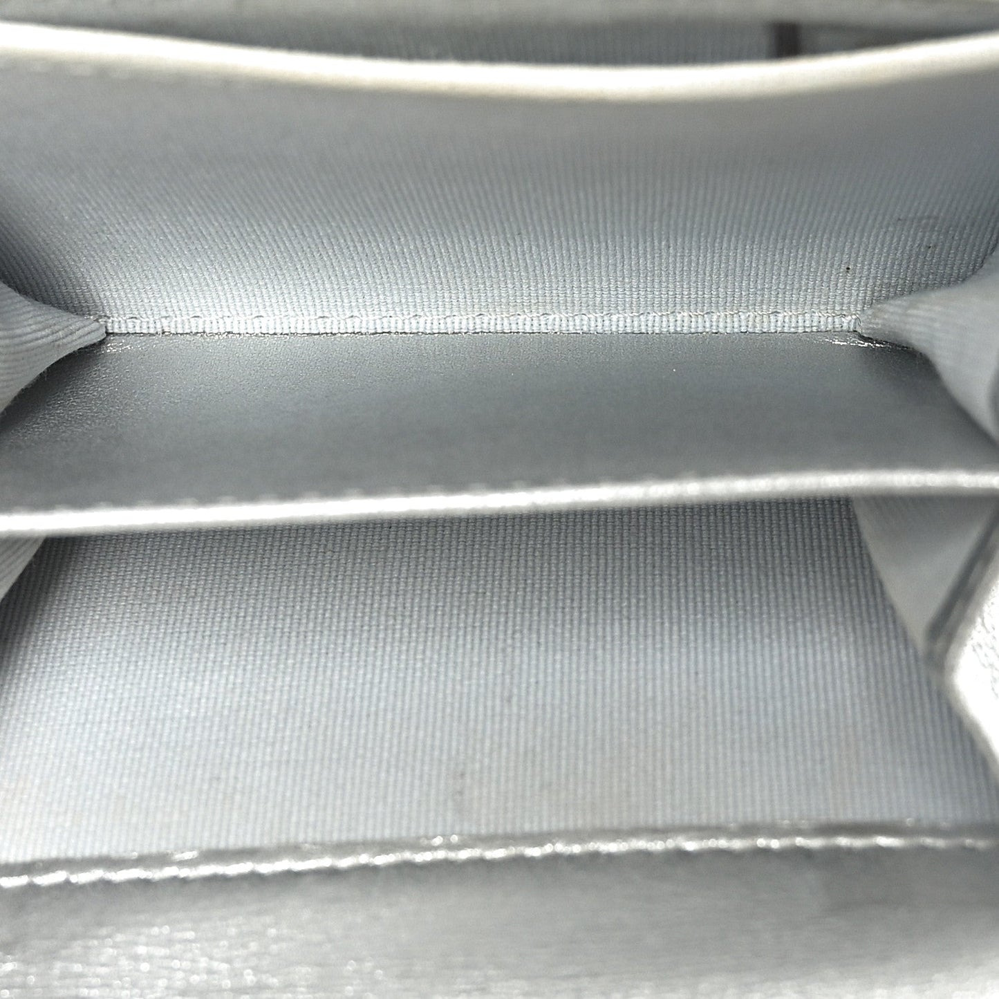 Metallic Lambskin Quilted Flap Card Holder Wallet Silver