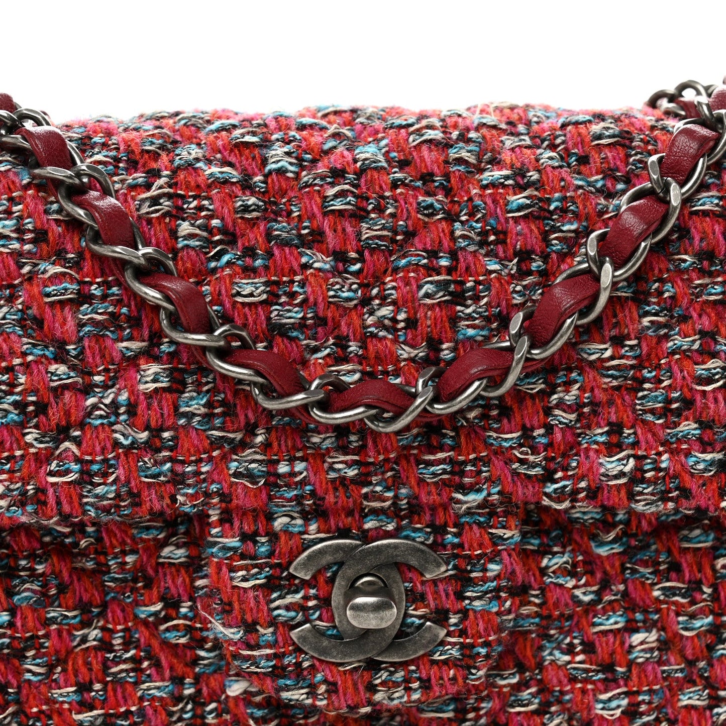 Tweed Quilted Mini Rectangular Flap Red Blue Ecru Black Pink