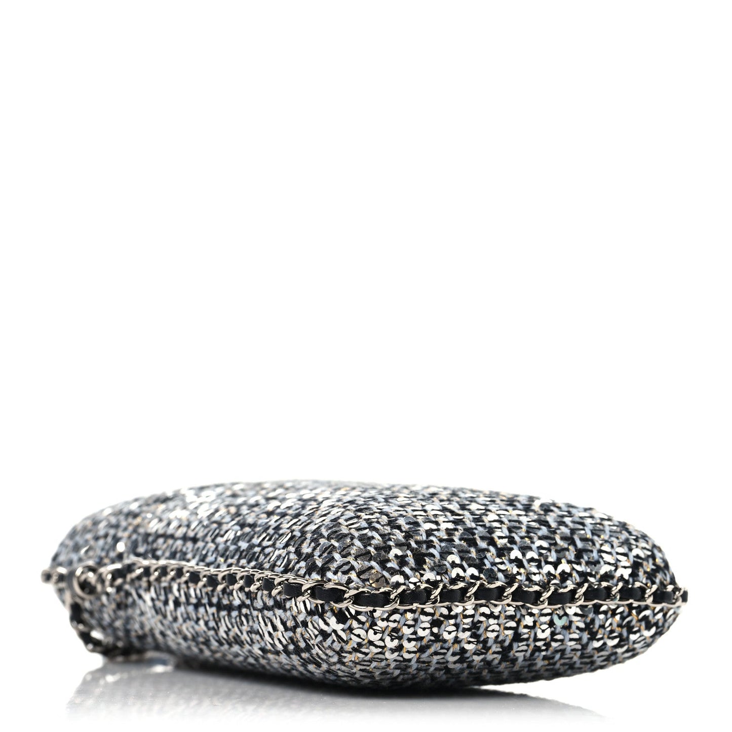 Tweed Sequin Chain Around Phone Holder Silver Black