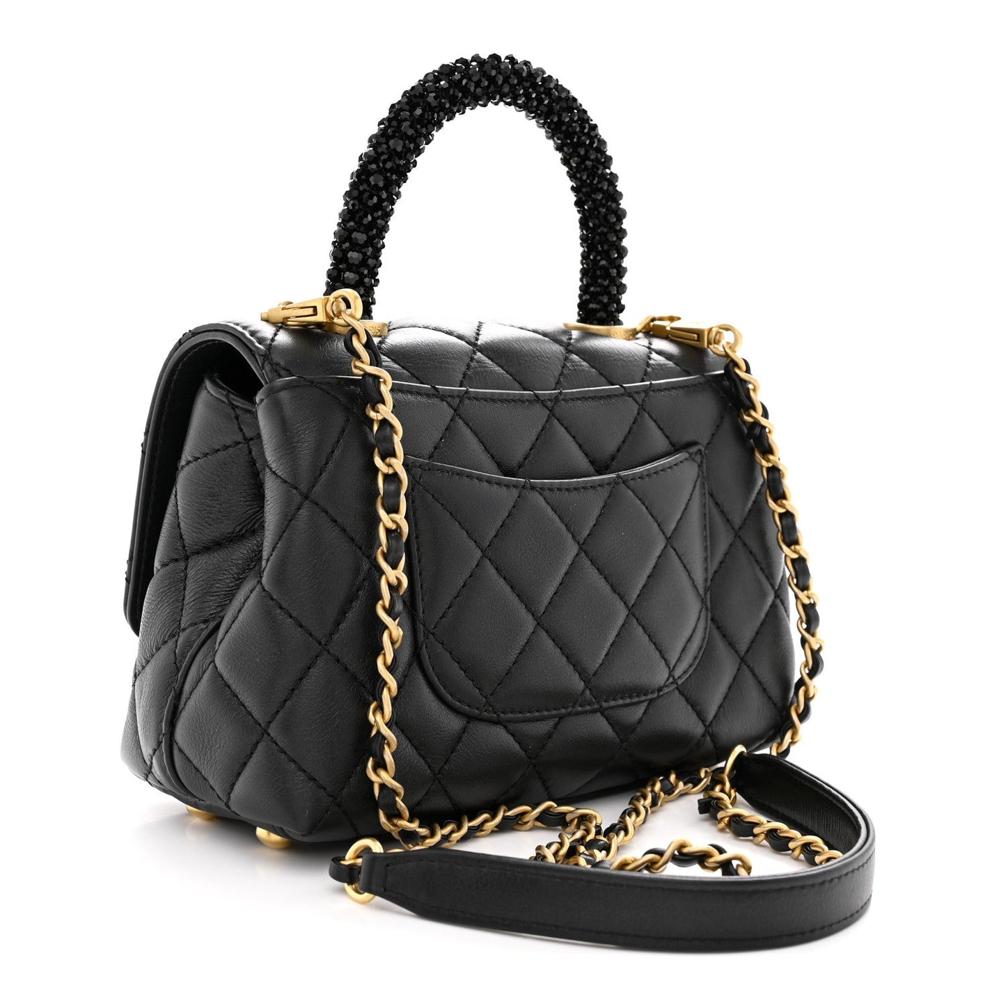 Calfskin Crystal Quilted Extra Mini Coco Handle Flap Black