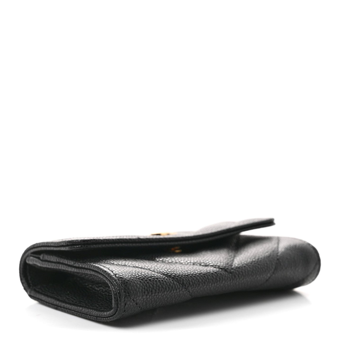 Shiny Caviar Chevron Quilted Flap Card Holder Black