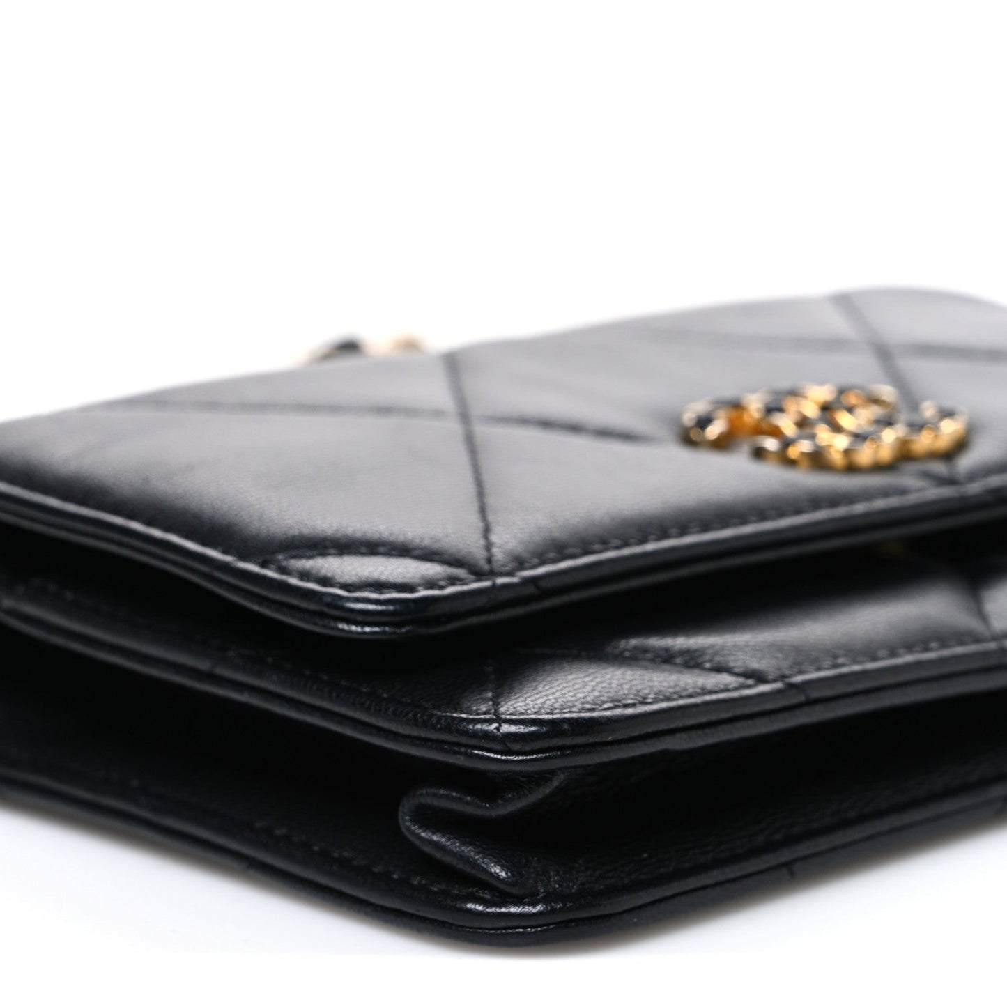 Goatskin Quilted Chanel 19 Wallet On Chain WOC Black
