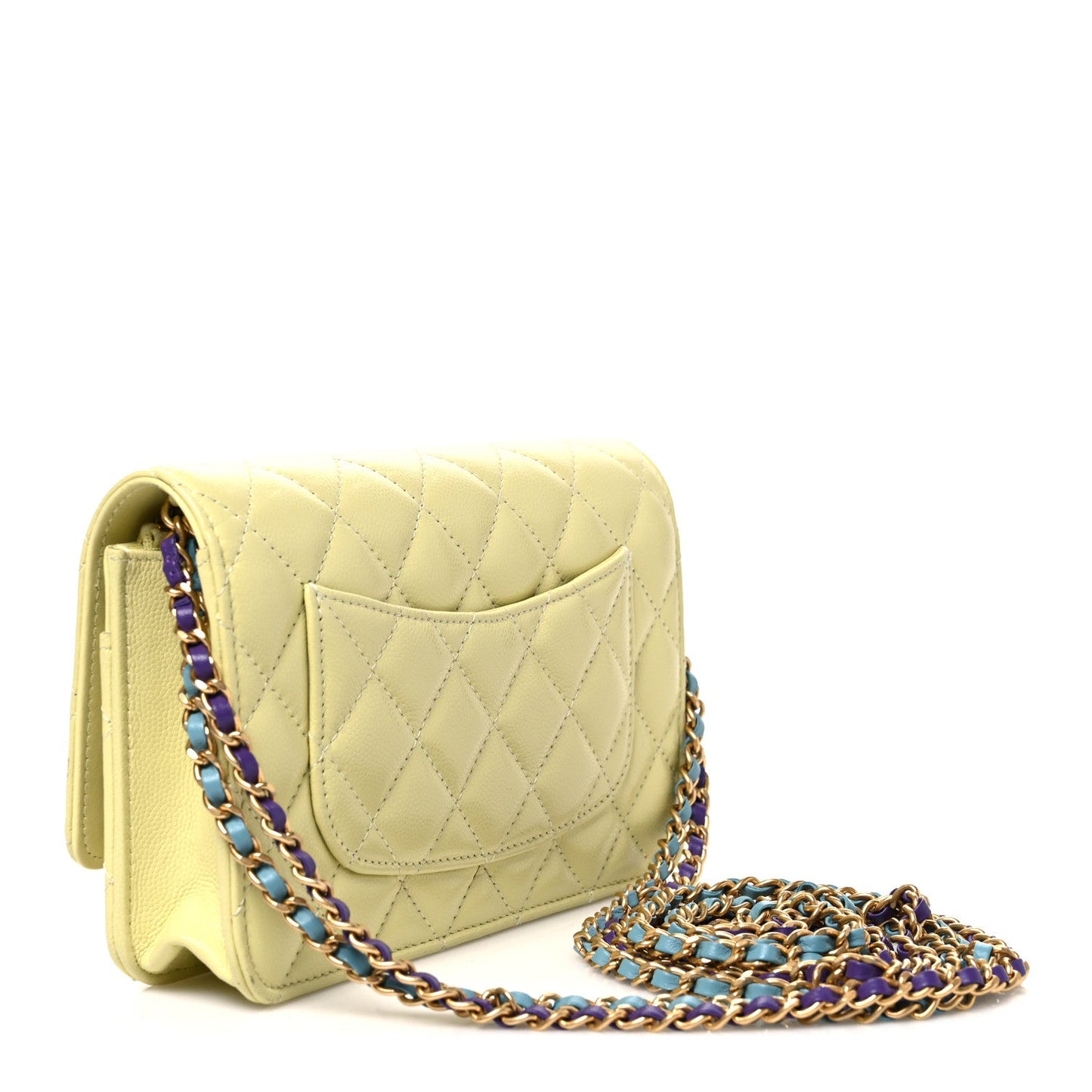 Caviar Quilted CC Turn Lock Wallet On Chain WOC Light Green