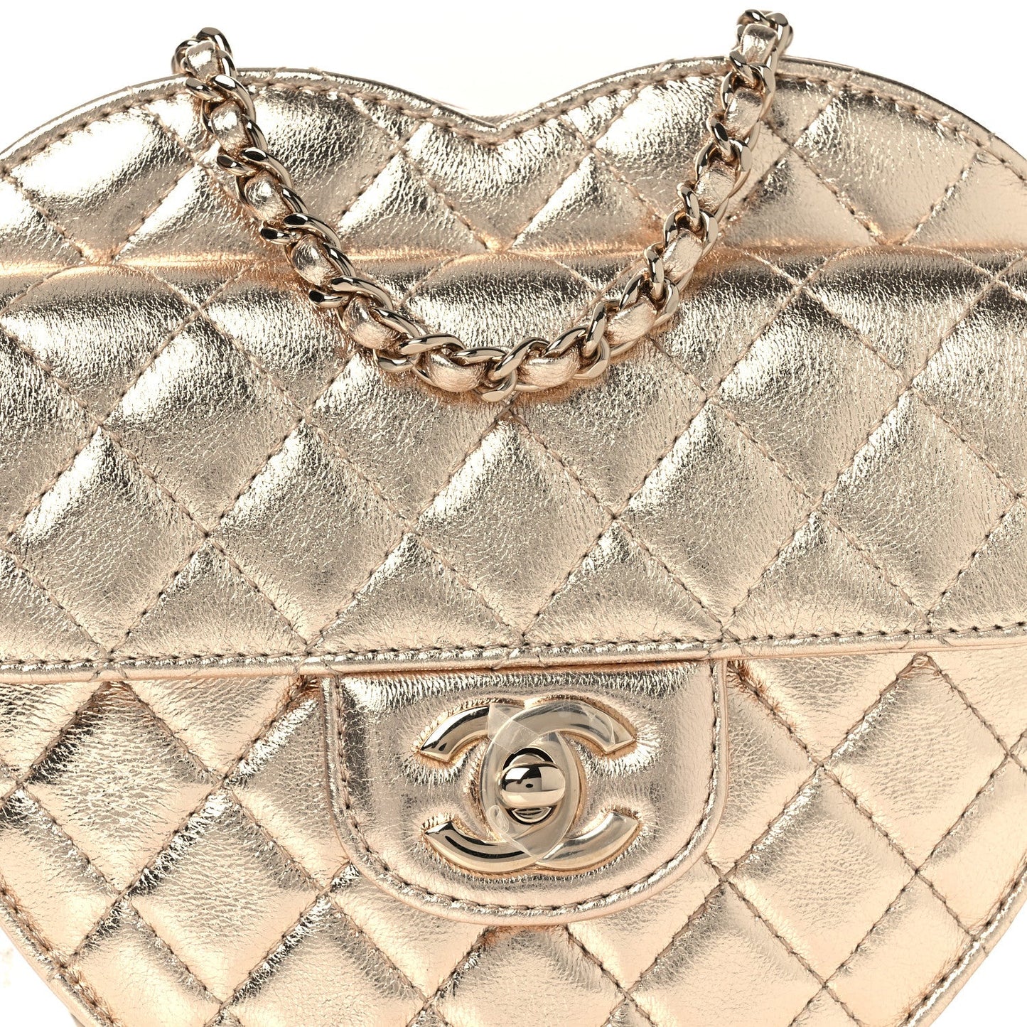 Metallic Lambskin Quilted CC In Love Heart Bag Gold