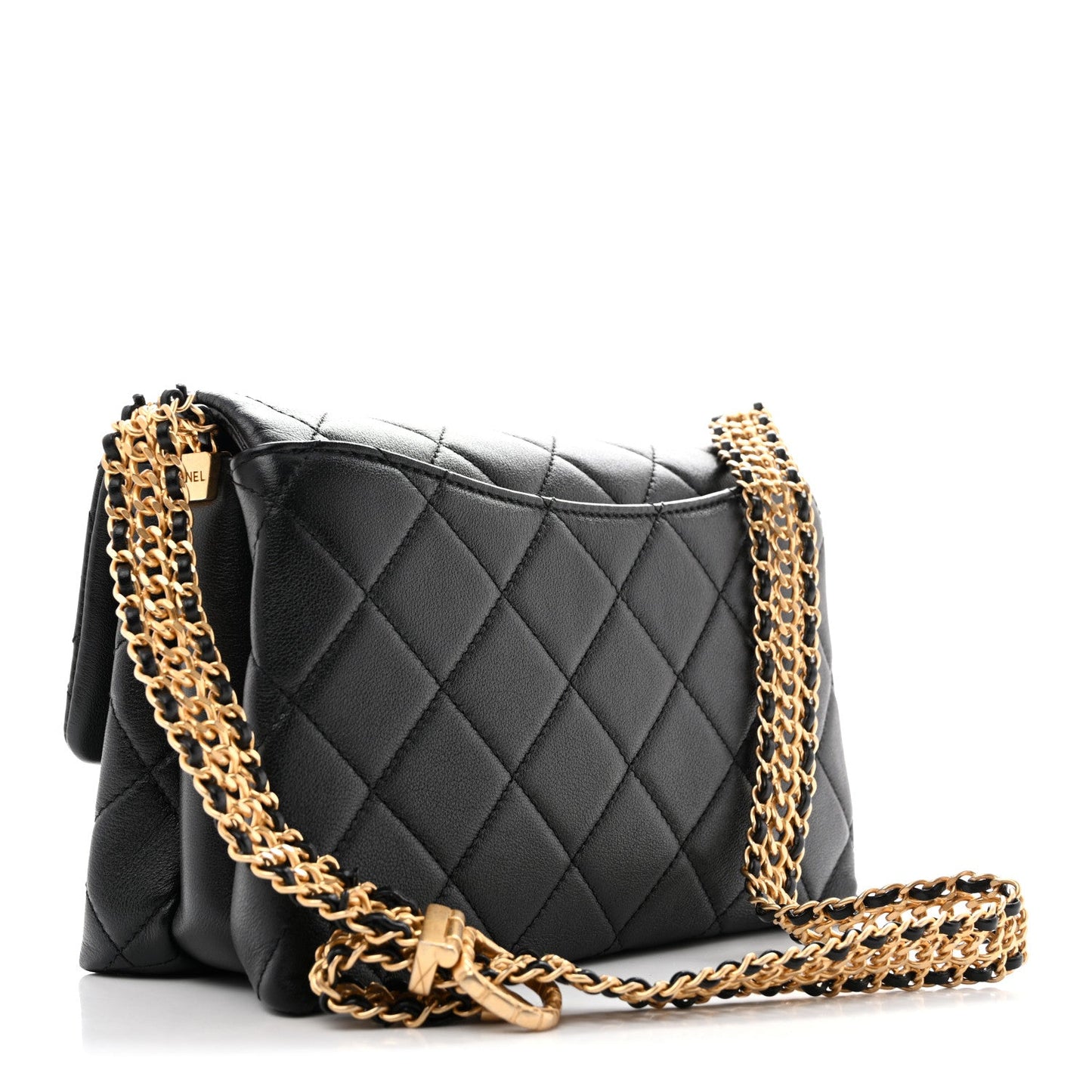 Calfskin Quilted Mini Chain Strap Flap Black
