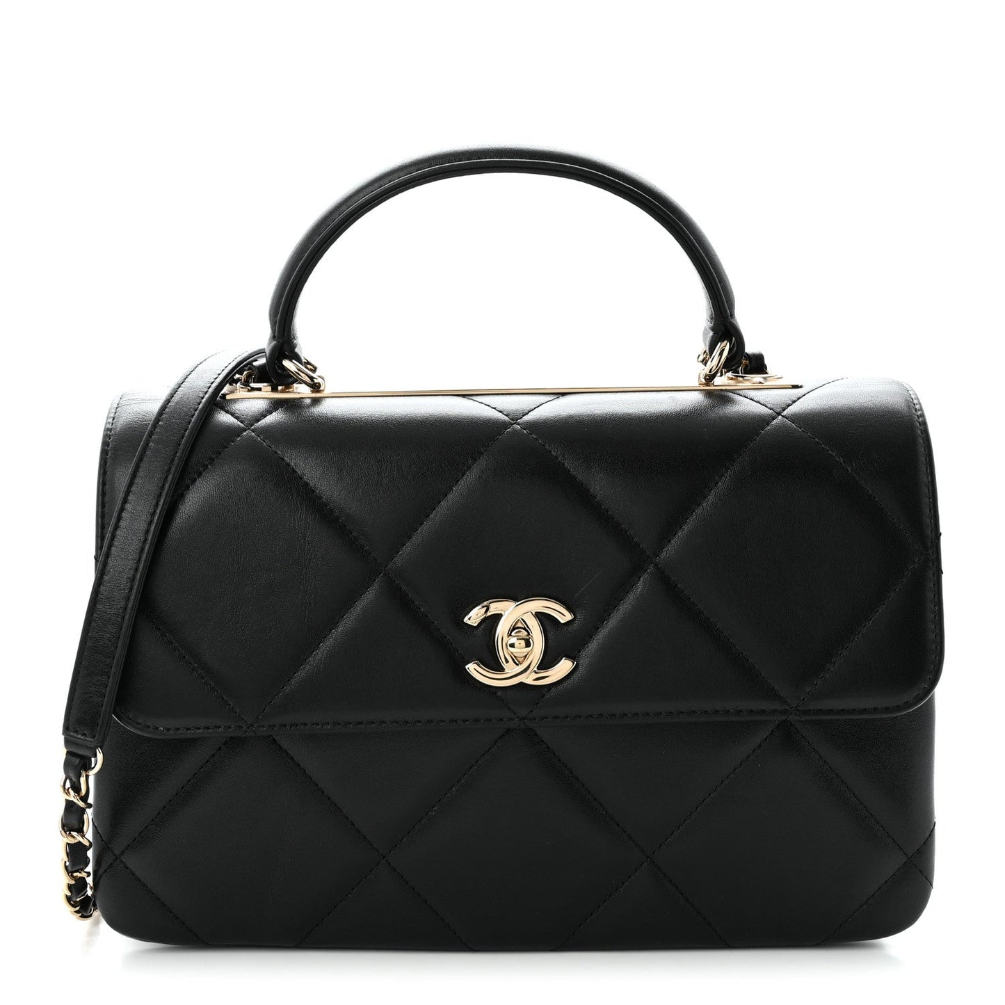 Lambskin Quilted Medium Trendy CC Flap Dual Handle Bag Black