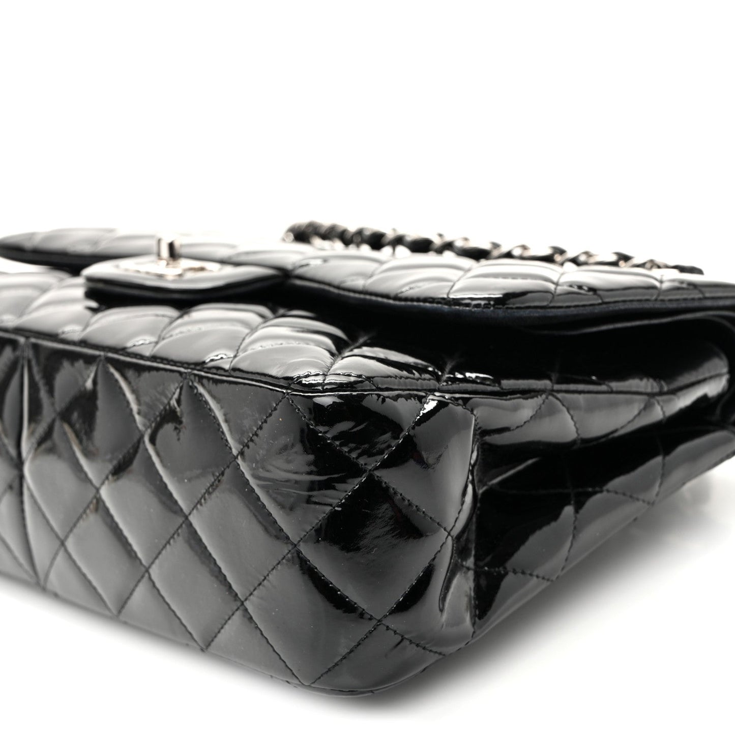 Patent Quilted Jumbo Double Flap Black