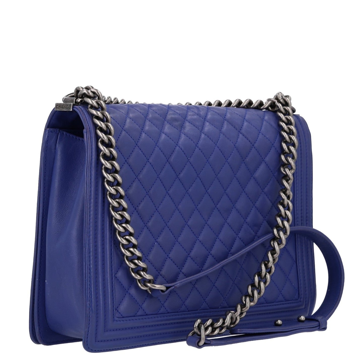 Calfskin Quilted Large Boy Flap Dark Blue