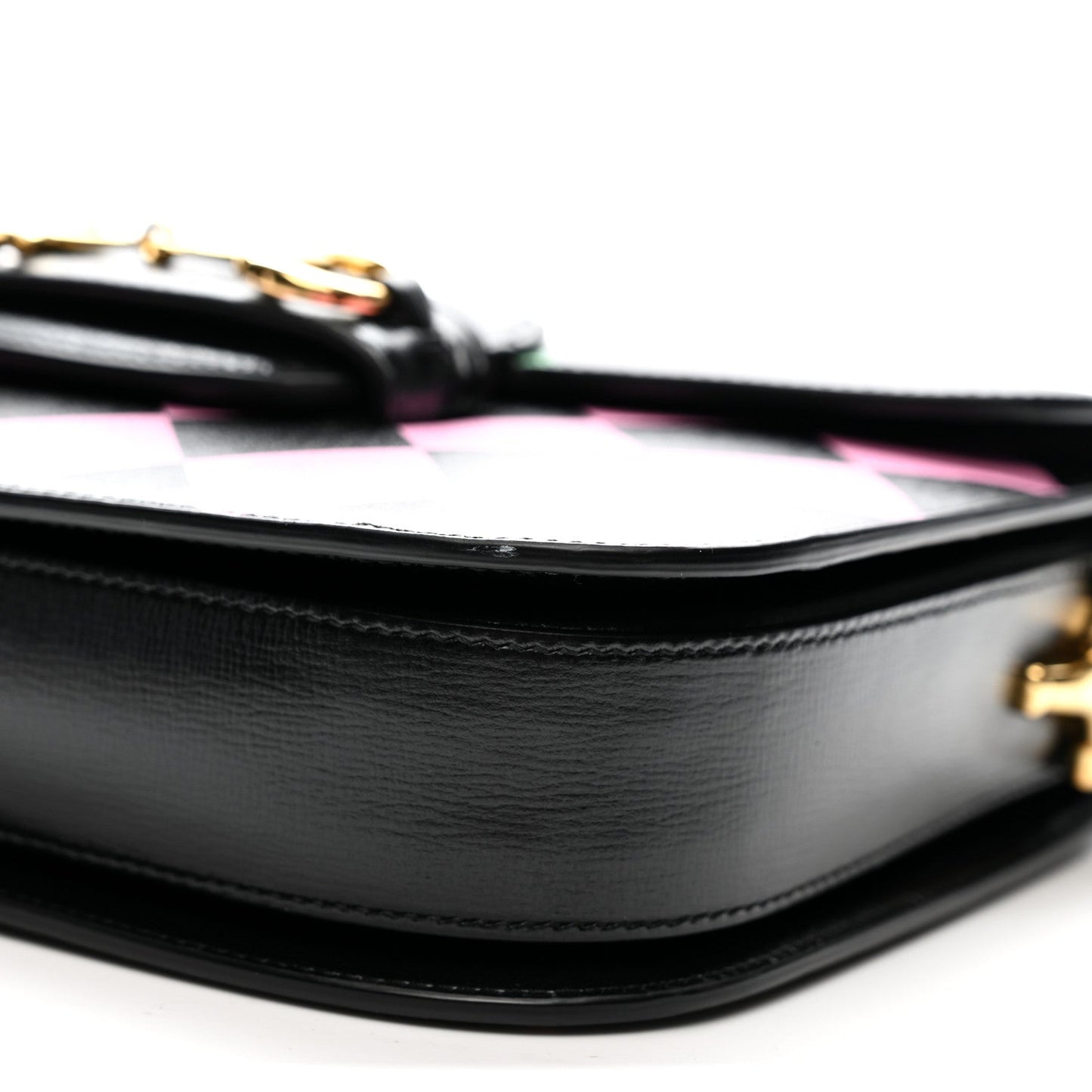 Textured Calfskin Geometric Print Horsebit 1955 Shoulder Bag Black Multicolor