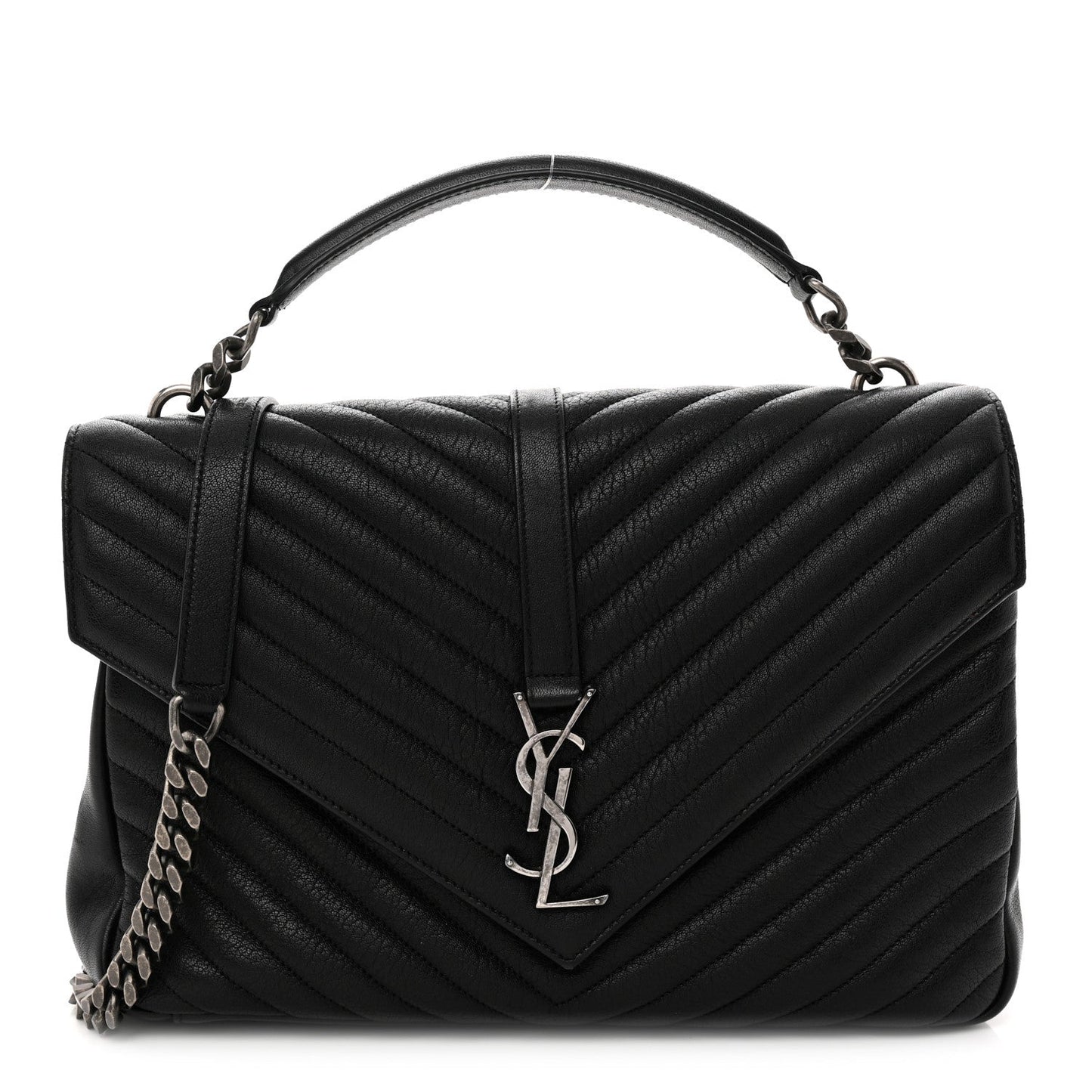 Sheepskin Matelasse Chevron Monogram Large College Satchel Black