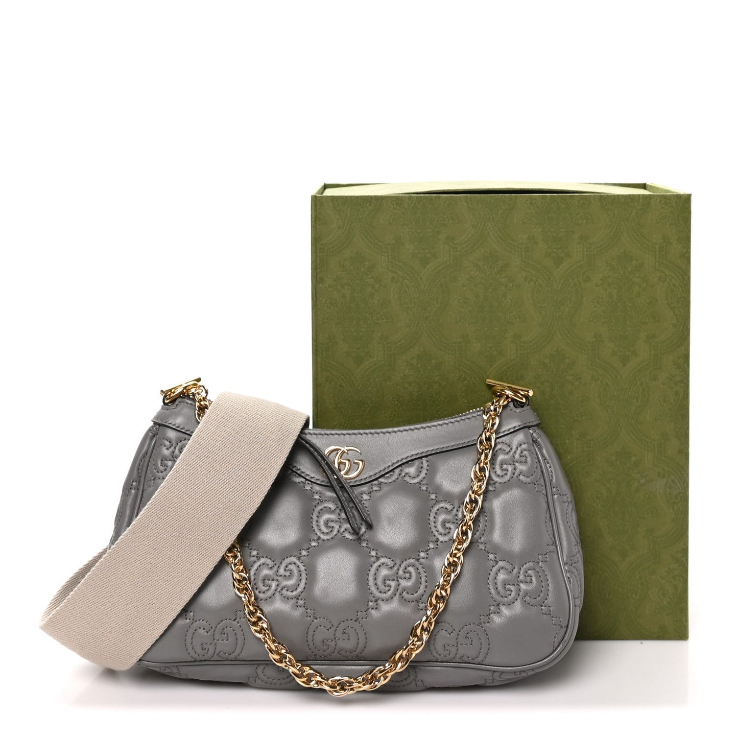 Calfskin GG Matelasse Chain Handbag Dusty Grey Natural