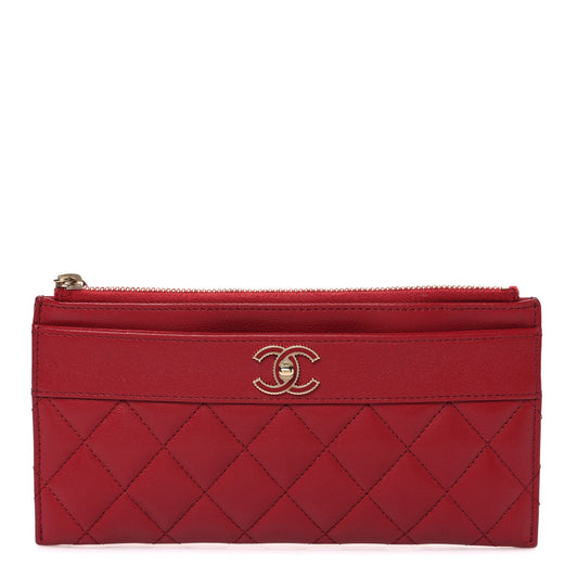 Sheepskin Quilted Mademoiselle Vintage Zip Pouch Red