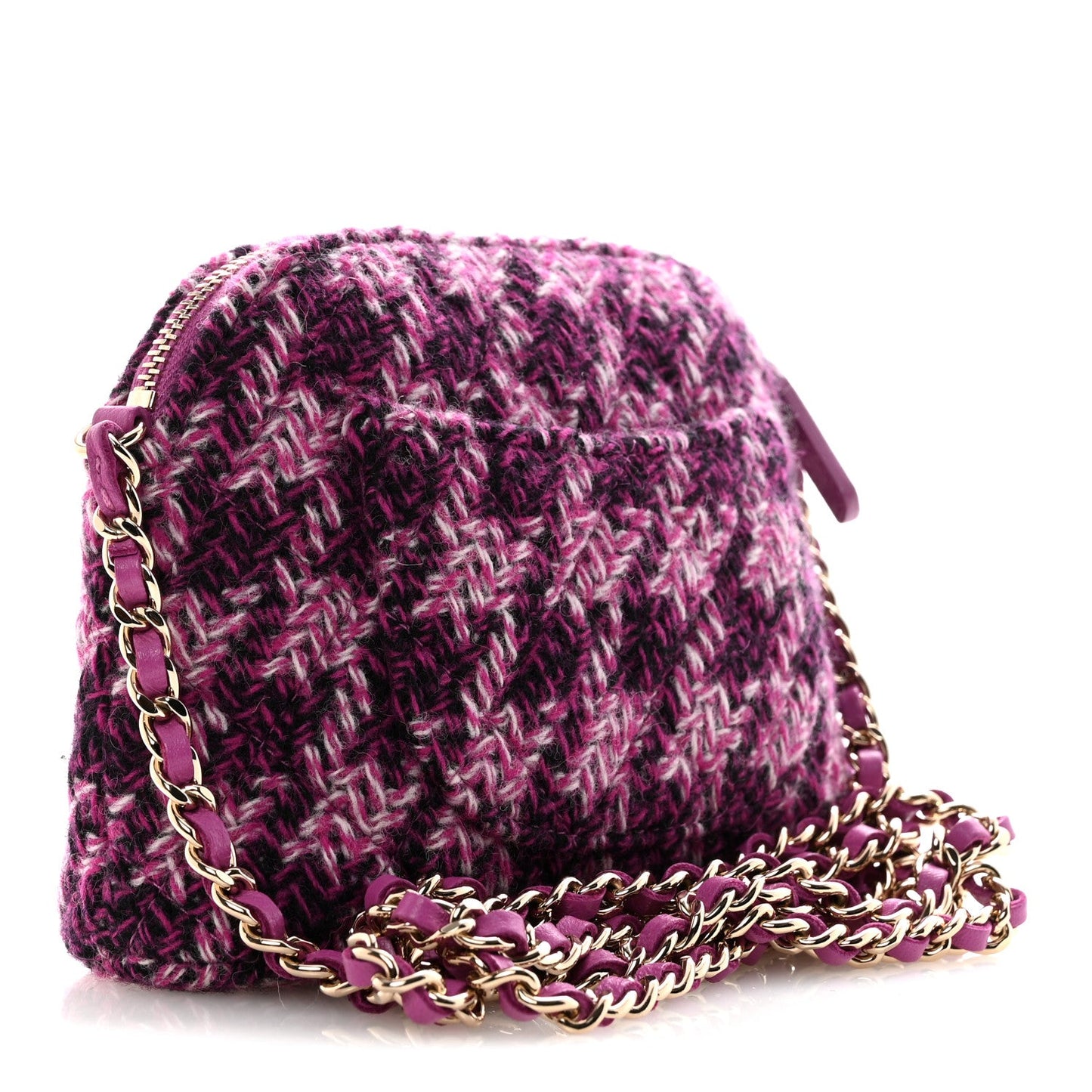 Tweed Quilted Mini Clutch With Chain Purple