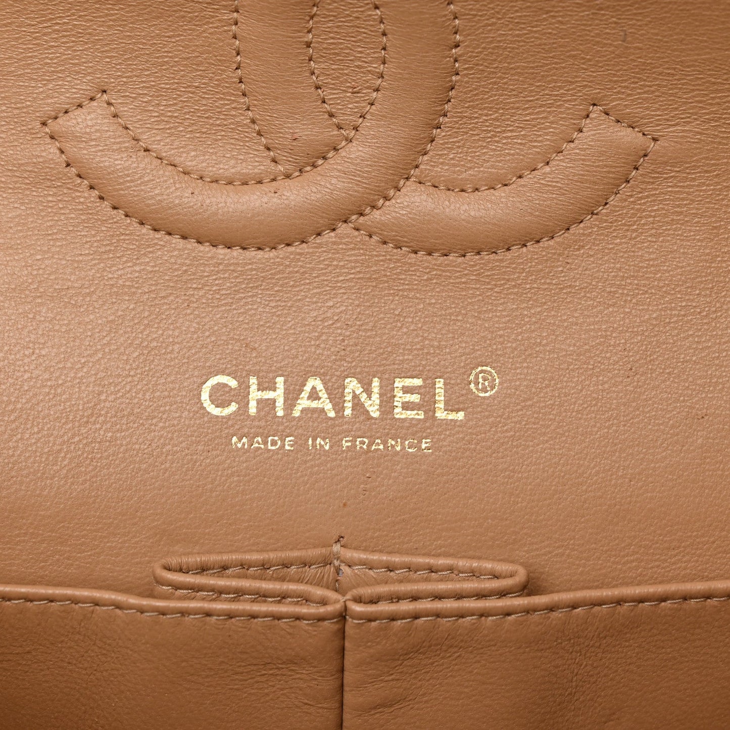 Caviar Quilted Medium Double Flap Beige