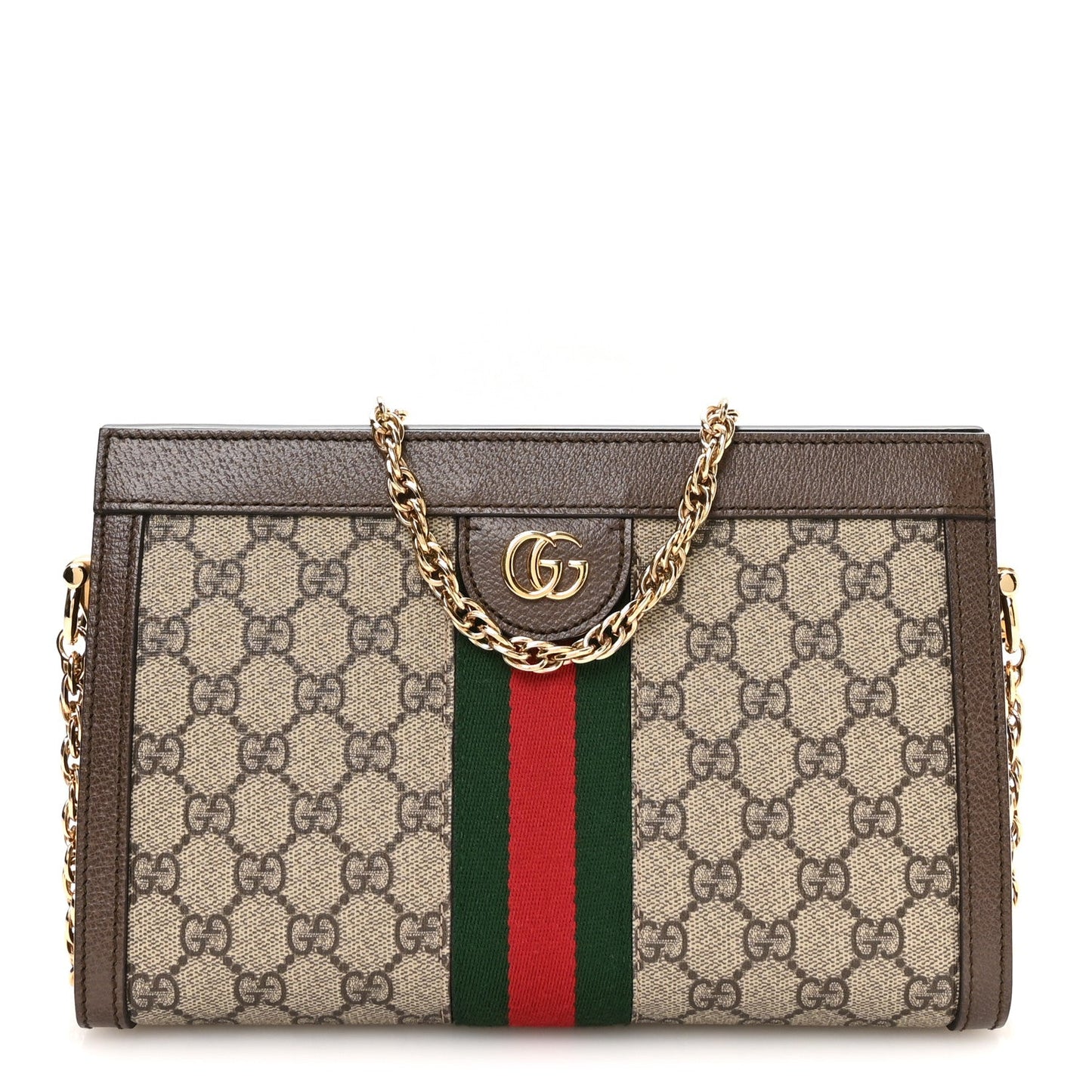 GG Supreme Monogram Web Small Ophidia Chain Shoulder Bag Brown