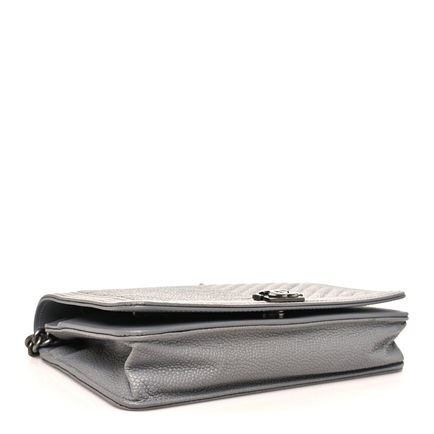 Caviar Chevron Quilted Boy Wallet On Chain WOC Grey