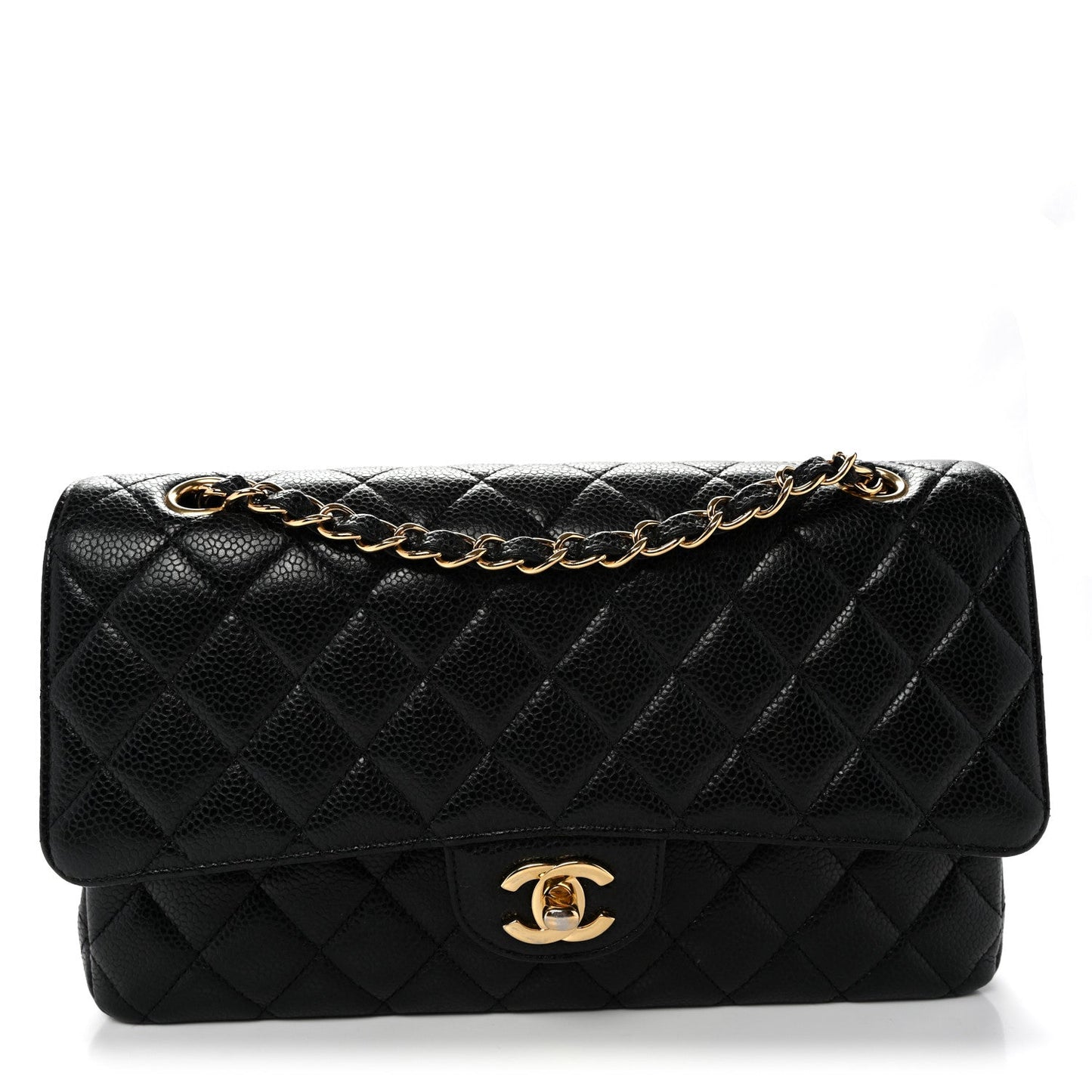 Caviar Quilted Medium Double Flap Black