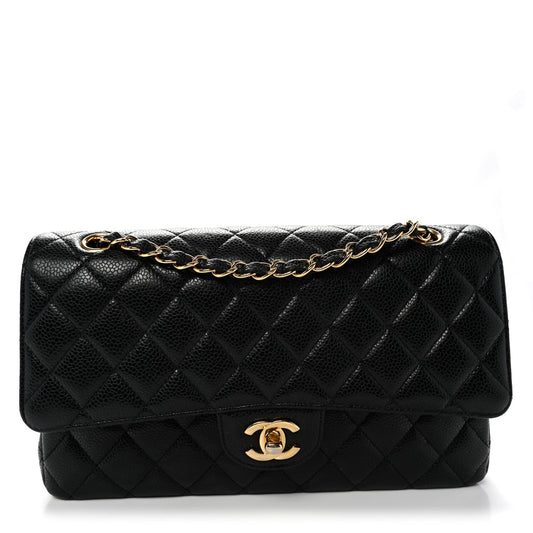 Caviar Quilted Medium Double Flap Black