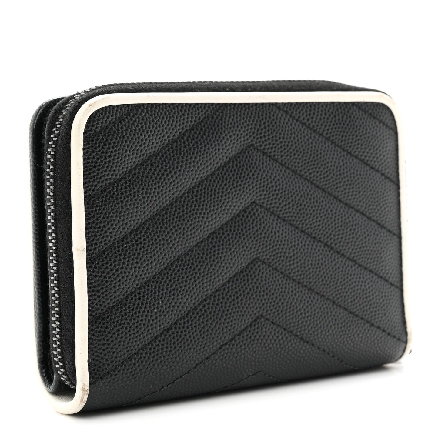 Grain De Poudre Matelasse Chevron Monogram Compact Zip Around Wallet Black White
