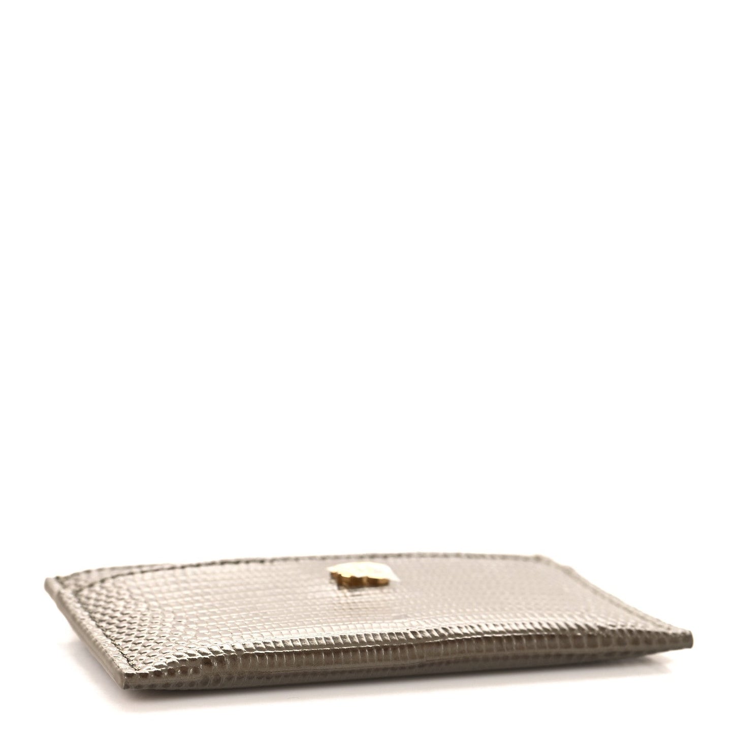 Calfskin Lizard Embossed Card Holder Dark Khaki