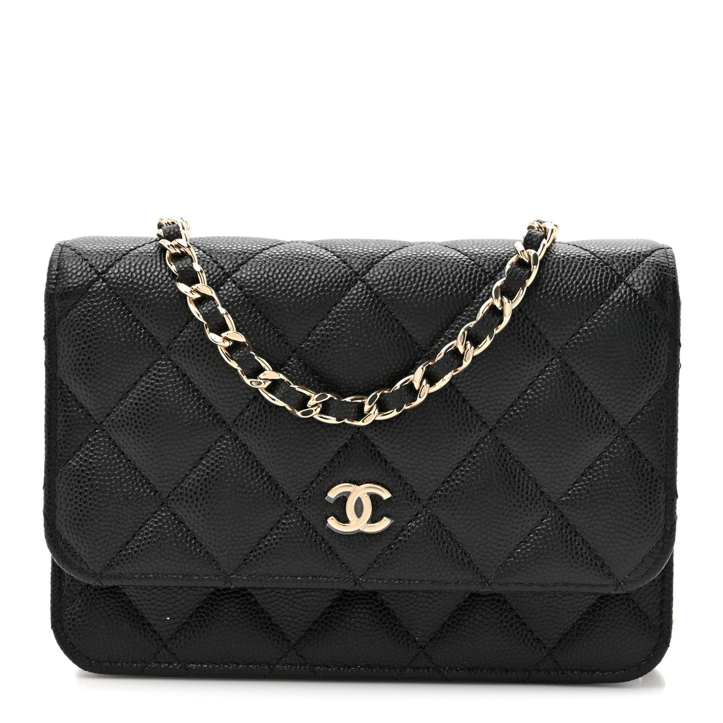 Caviar Quilted Mini Wallet On Chain WOC Black