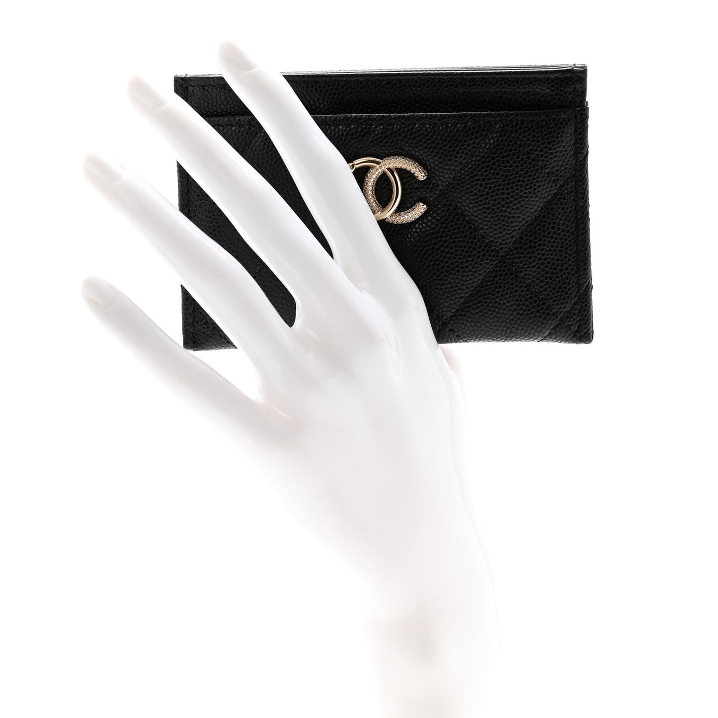 Caviar Quilted Studded CC Card Holder Black