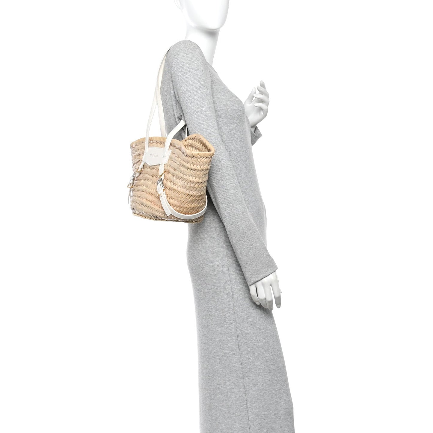 Raffia Woven Calfskin Voyou Basket Bag White