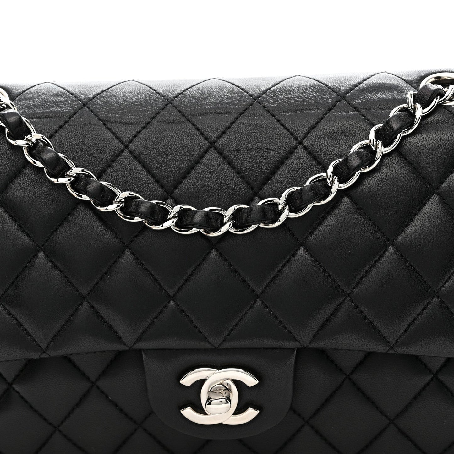 Lambskin Quilted Medium Double Flap Black