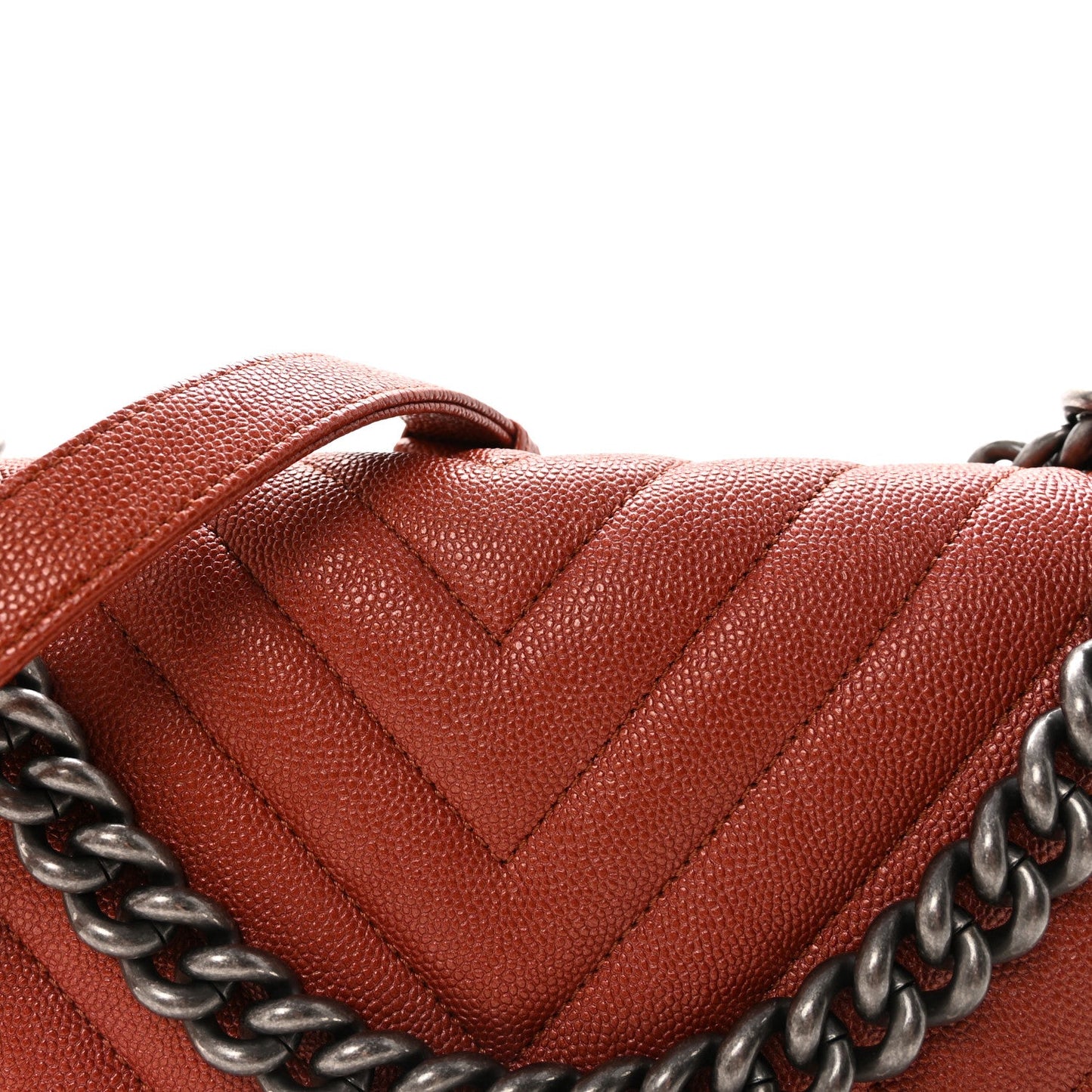 Metallic Caviar Chevron Quilted Medium Boy Flap Orange