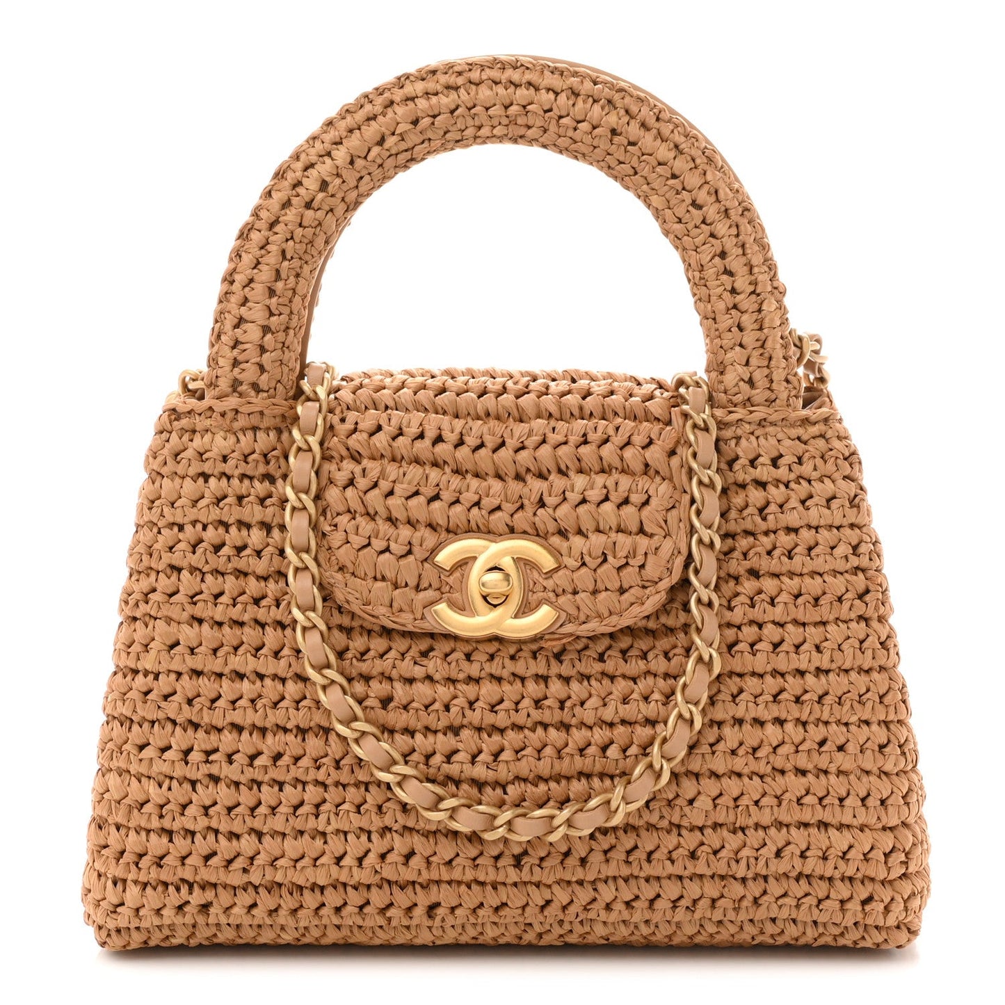 Braided Raffia Nano Kelly Flap Bag Dark Beige