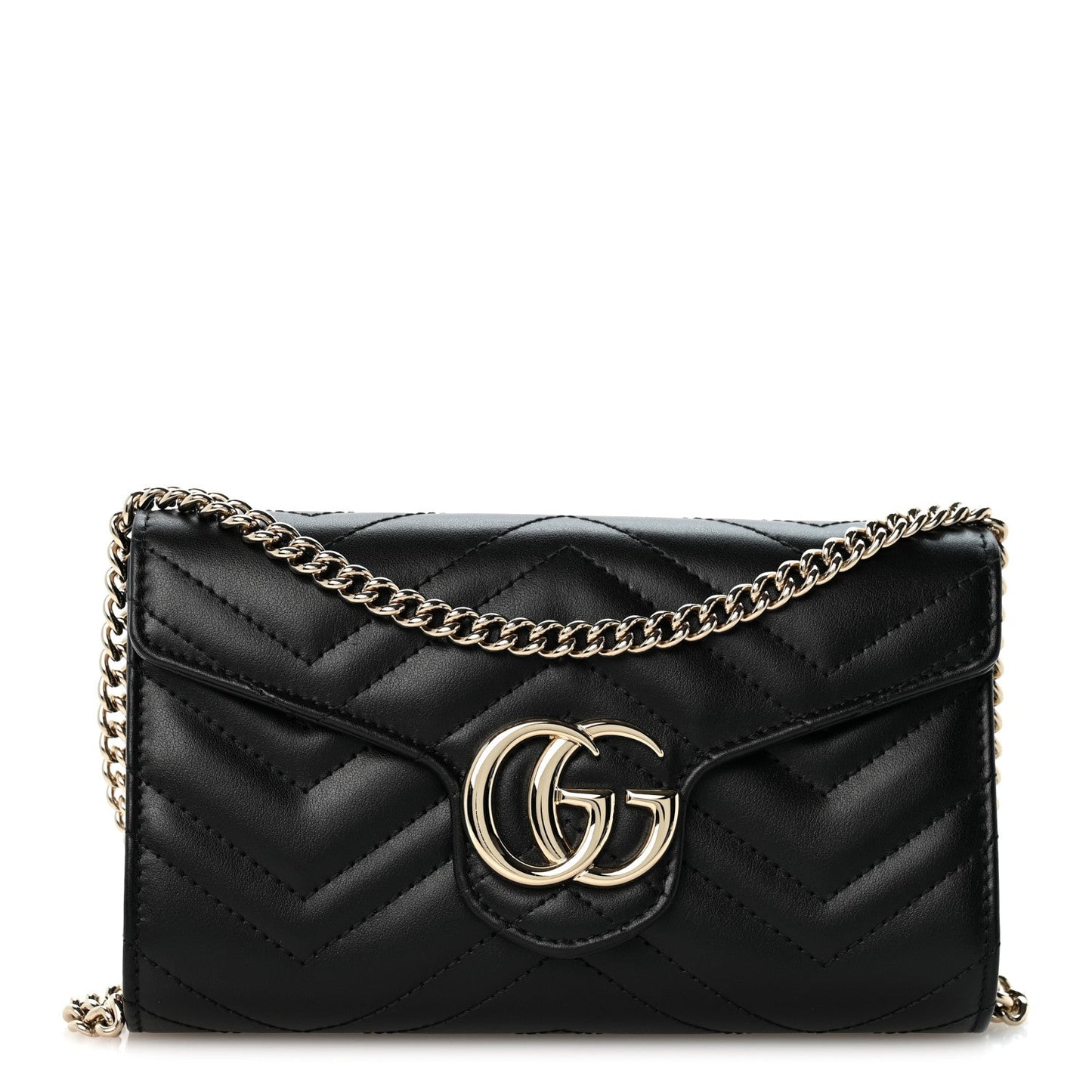 Calfskin Matelasse GG Marmont Chain Wallet Black