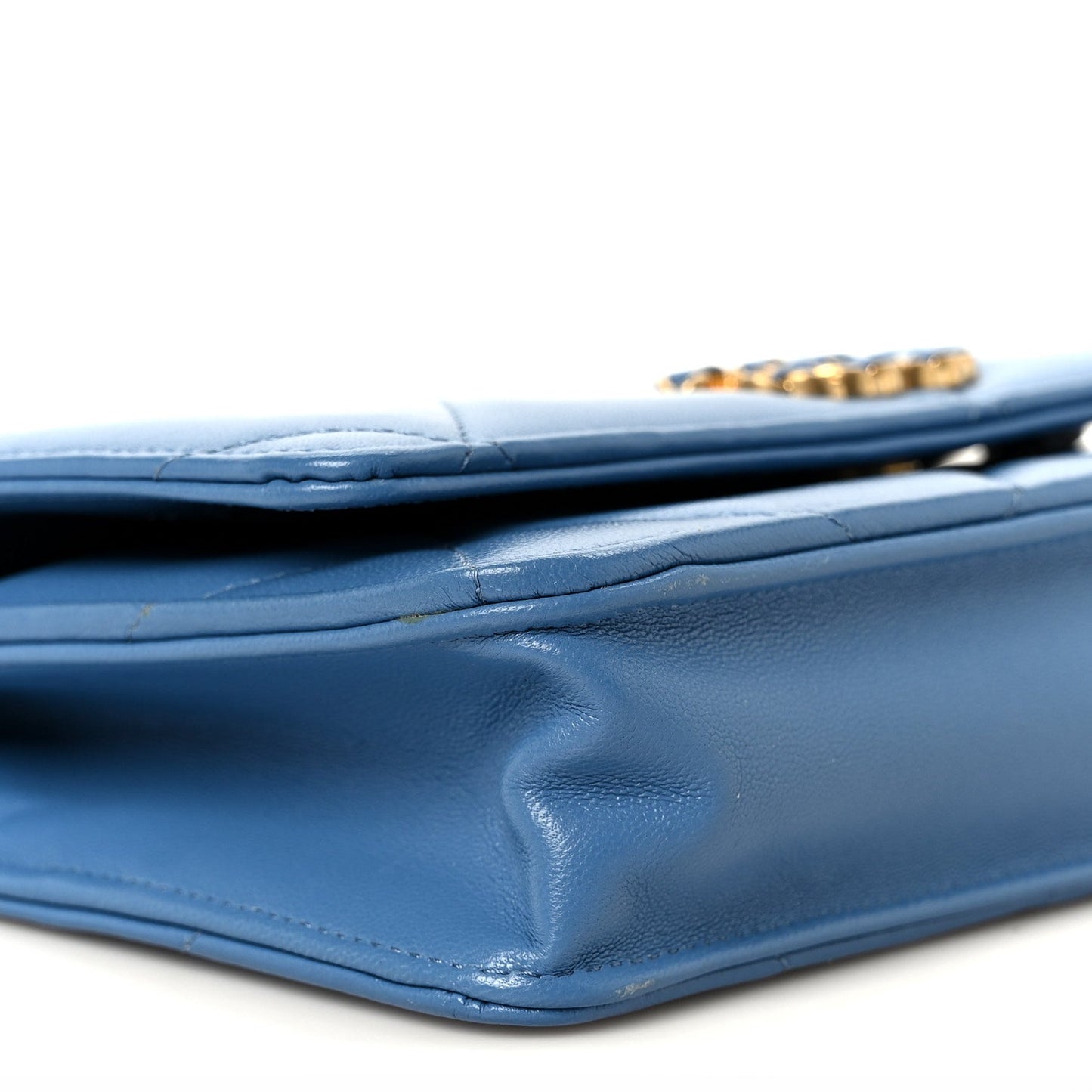 Lambskin Quilted Chanel 19 Wallet On Chain WOC Blue