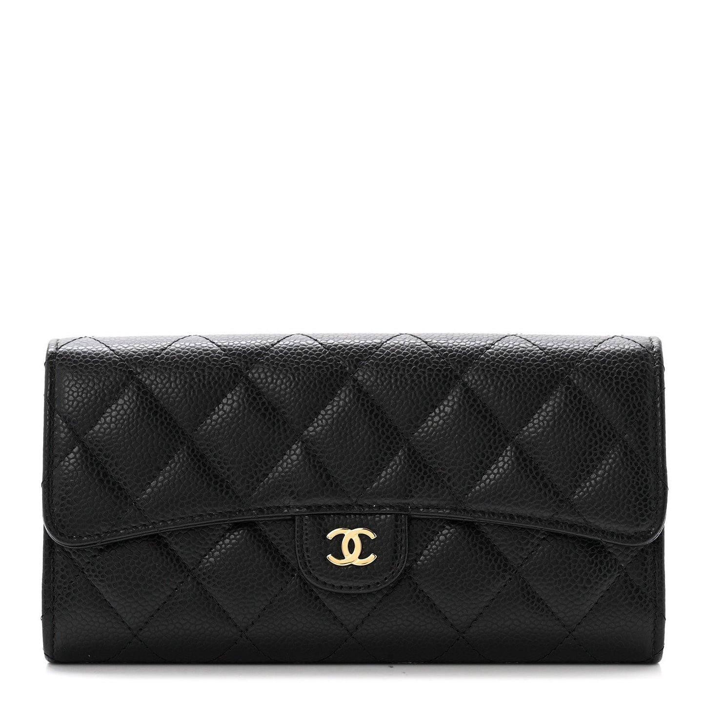 Caviar Quilted Large Gusset Flap Wallet Black