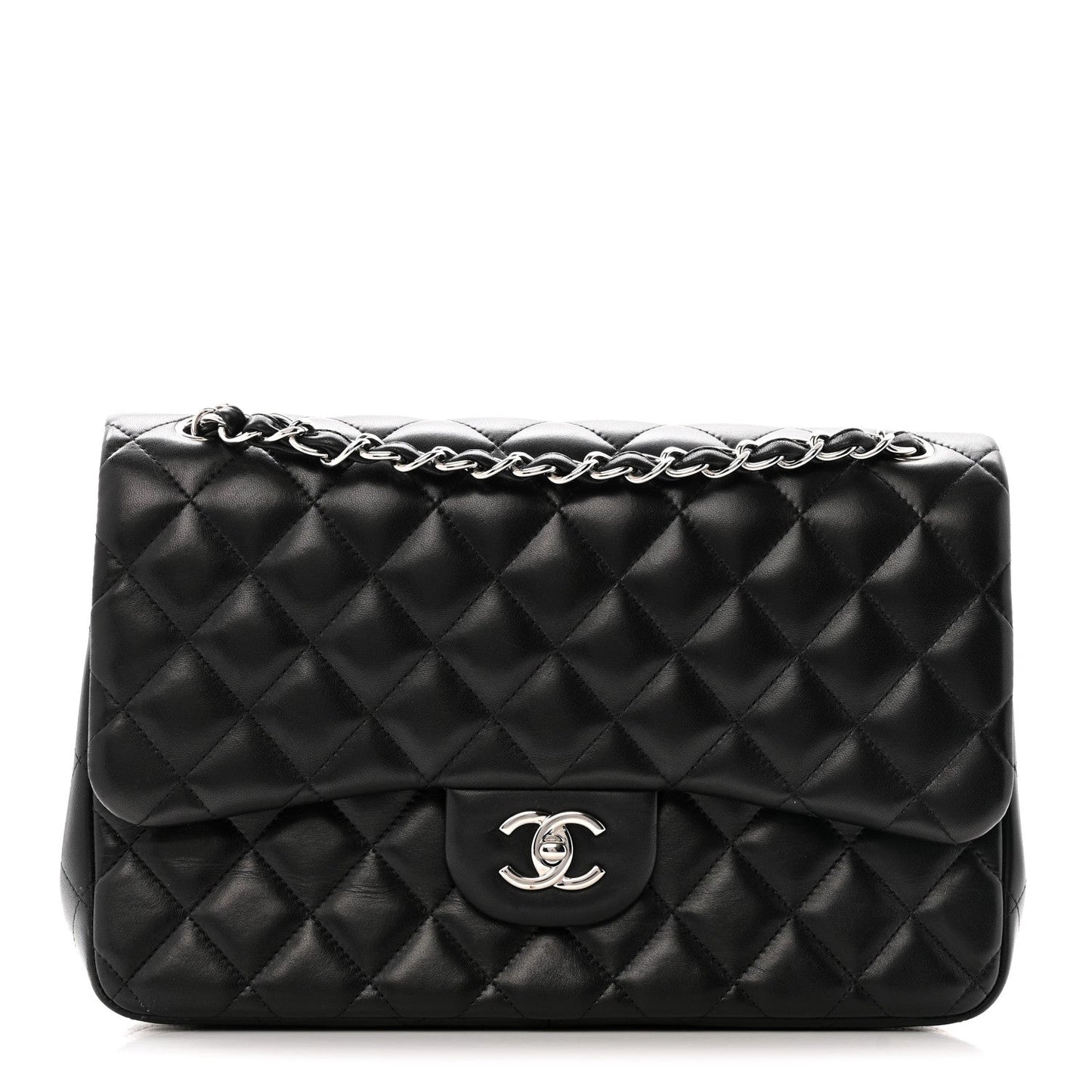 Lambskin Quilted Jumbo Double Flap Black